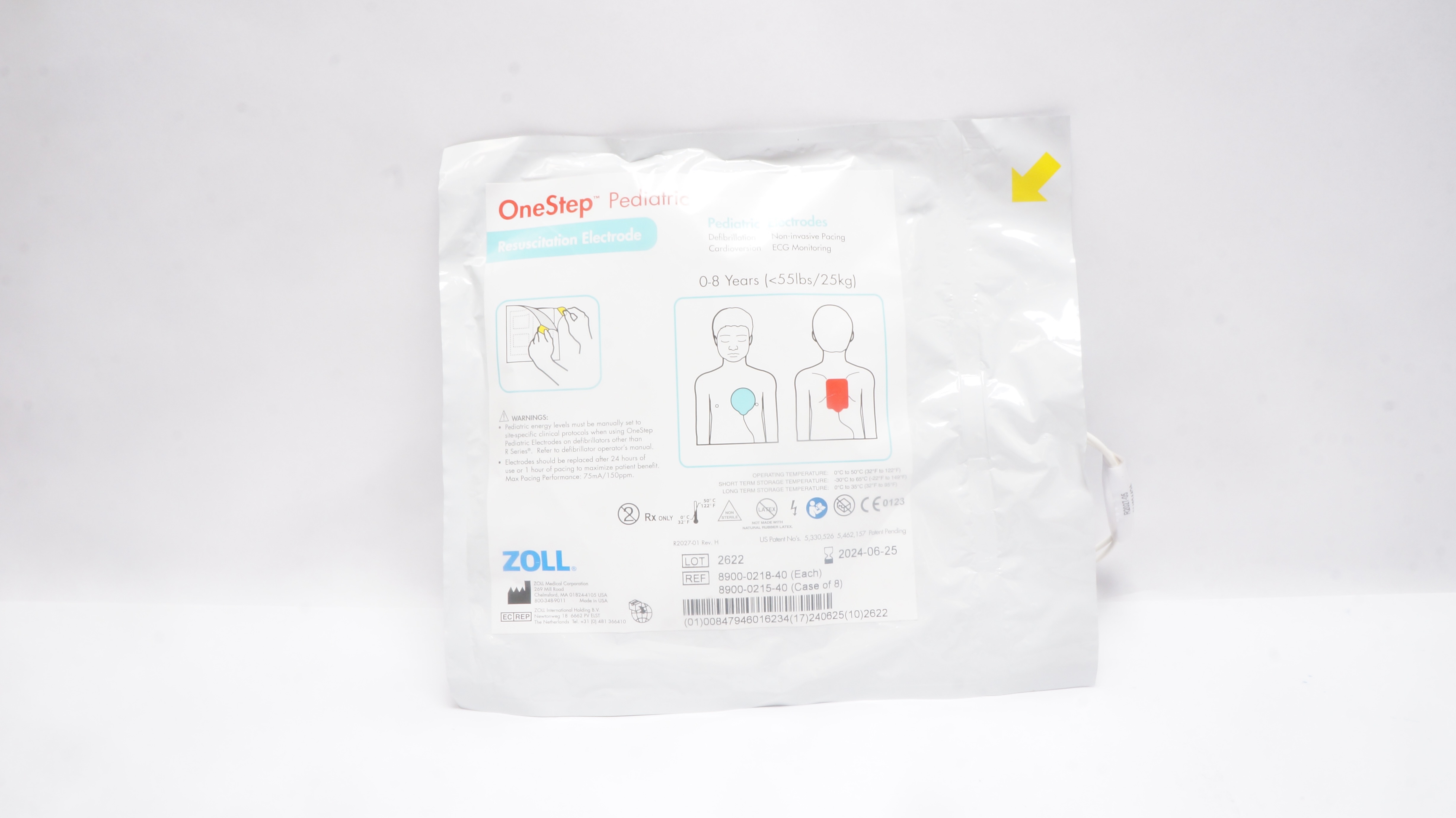 Zoll 8900-0218-40 OneStep Pediatric Resuscitation Electrode 0-8 Years <55lbs