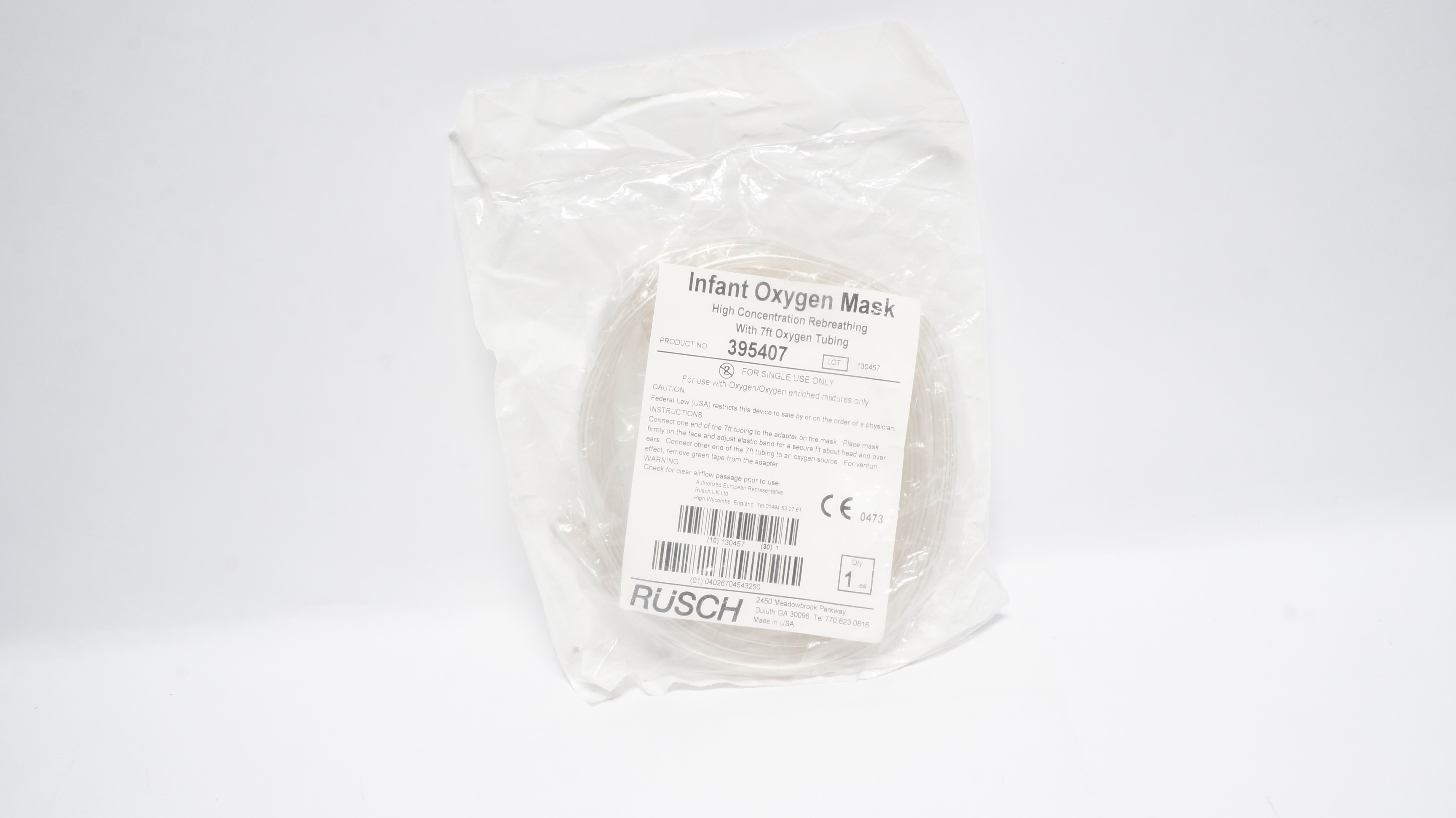 Rusch 395407 Infant Oxygen Mask High Concentration Rebreathing W/7Ft Tubing