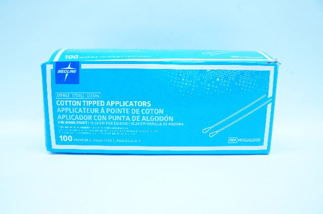 Medline MDS202000 Cotton Tipped Applicators 6 inch Wood Shaft - Box of 100 packs of 2