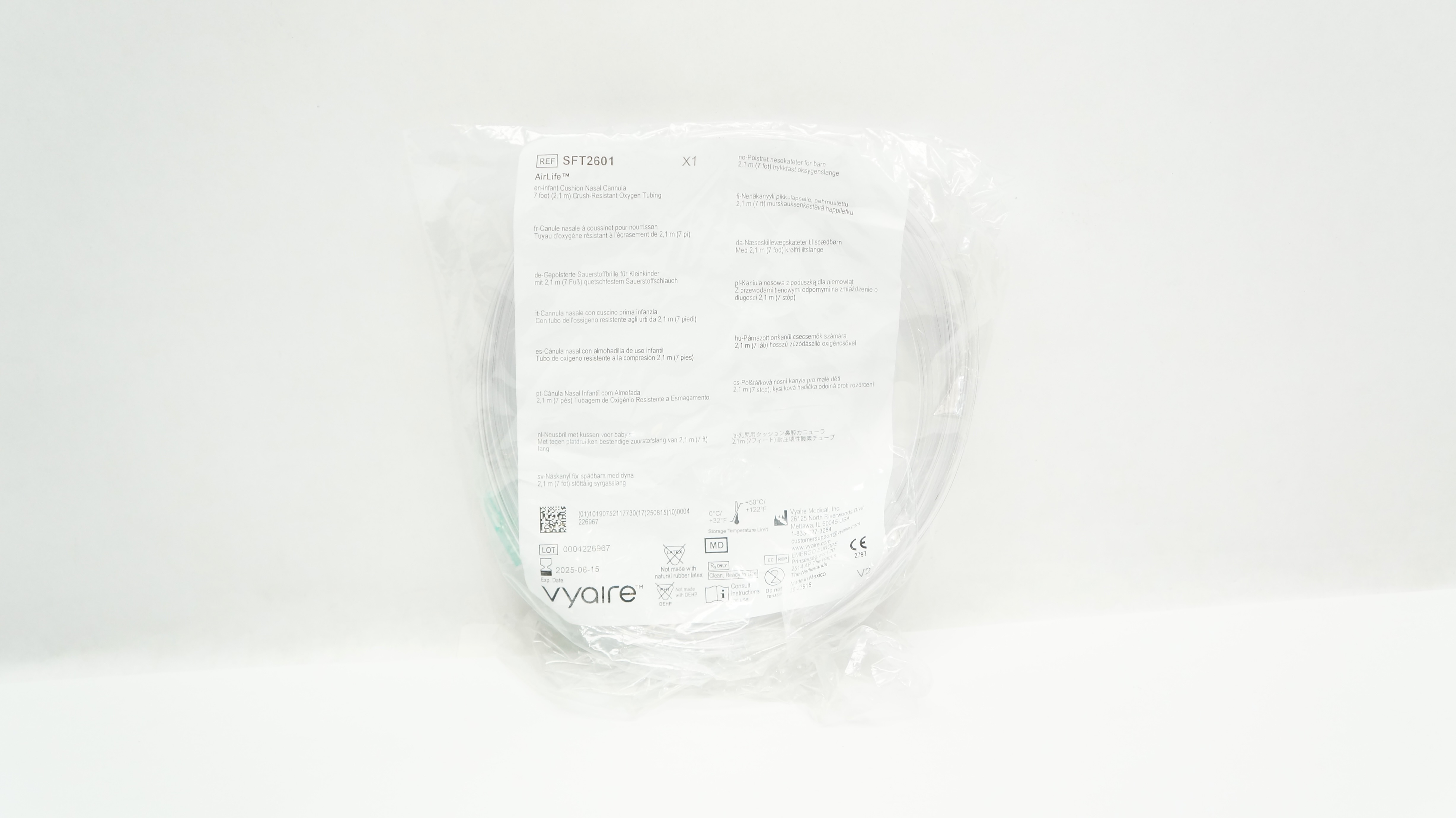 Vyaire SFT2601 AirLife Infant Cushion Nasal Cannula 7Ft Oxygen Tubing