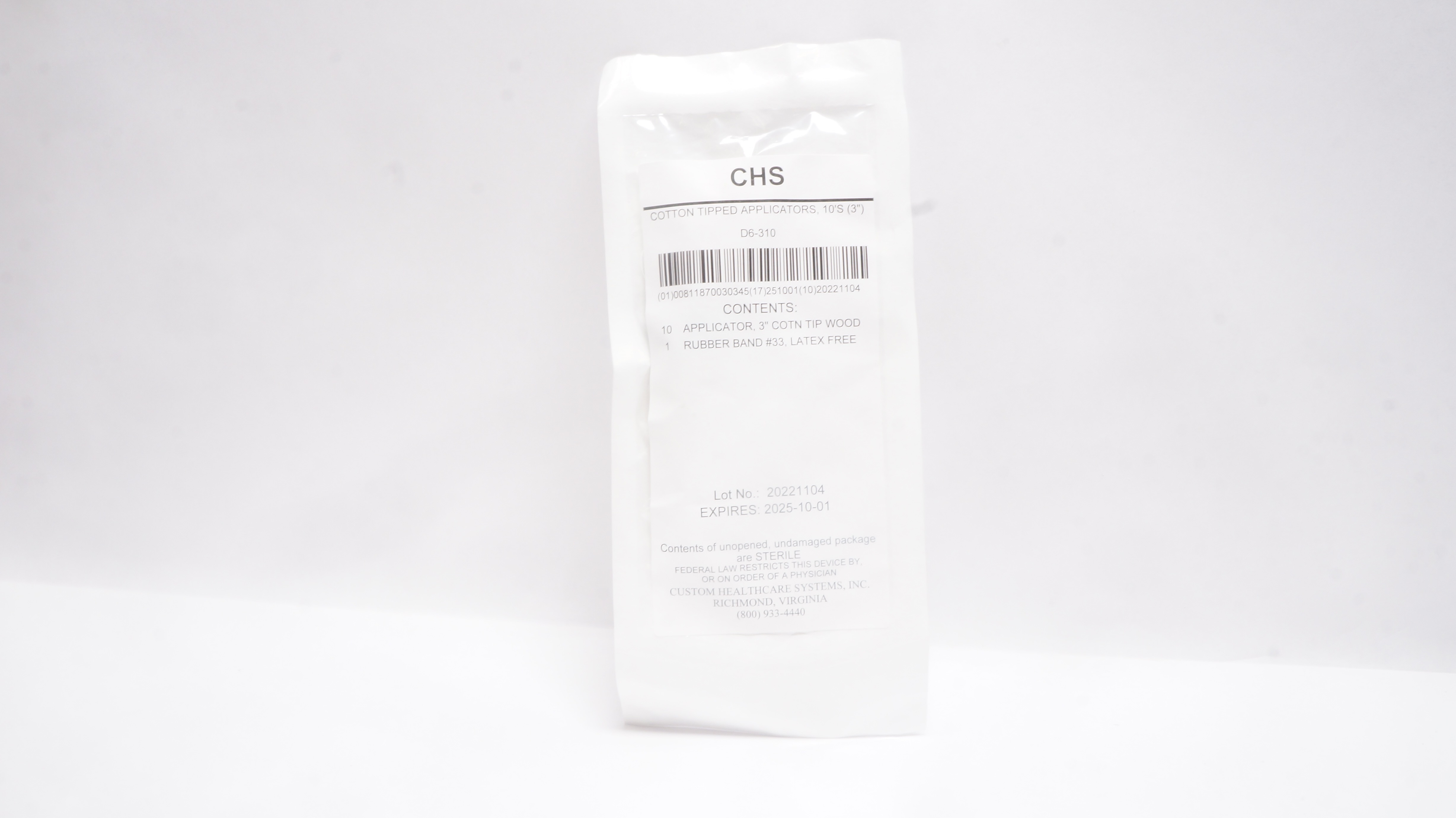 CHS D6-310 Cotton Tipped Applicators 3inch - Pack of 10
