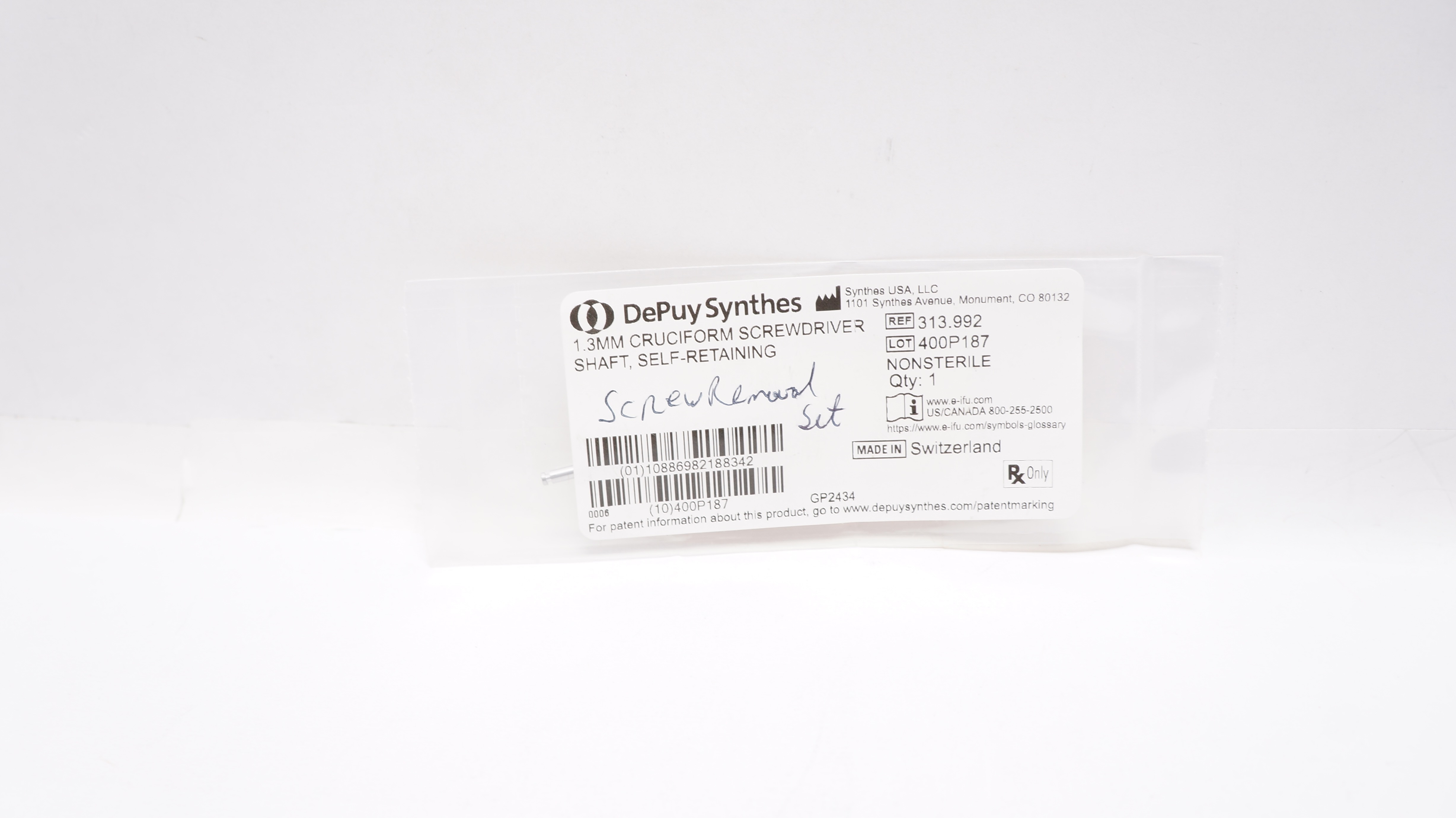 DePuy Synthes 313.992 1.3mm Cruciform Screwdriver Shaft, Self-Retaining
