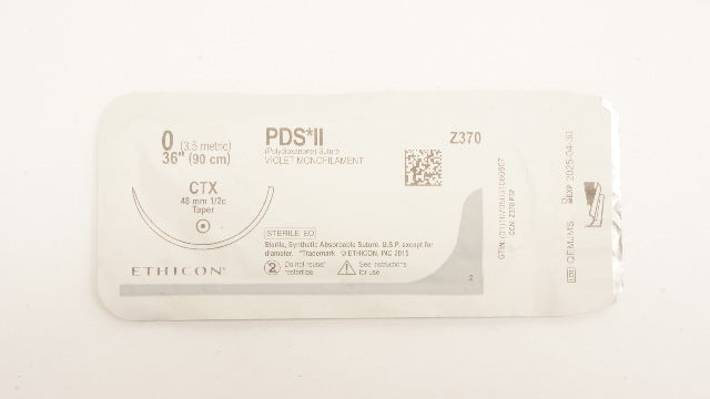 Ethicon Z370 0 PDS II Polydioxanone Sterile Stre CTX 48mm 1/2c Taper, 36inch