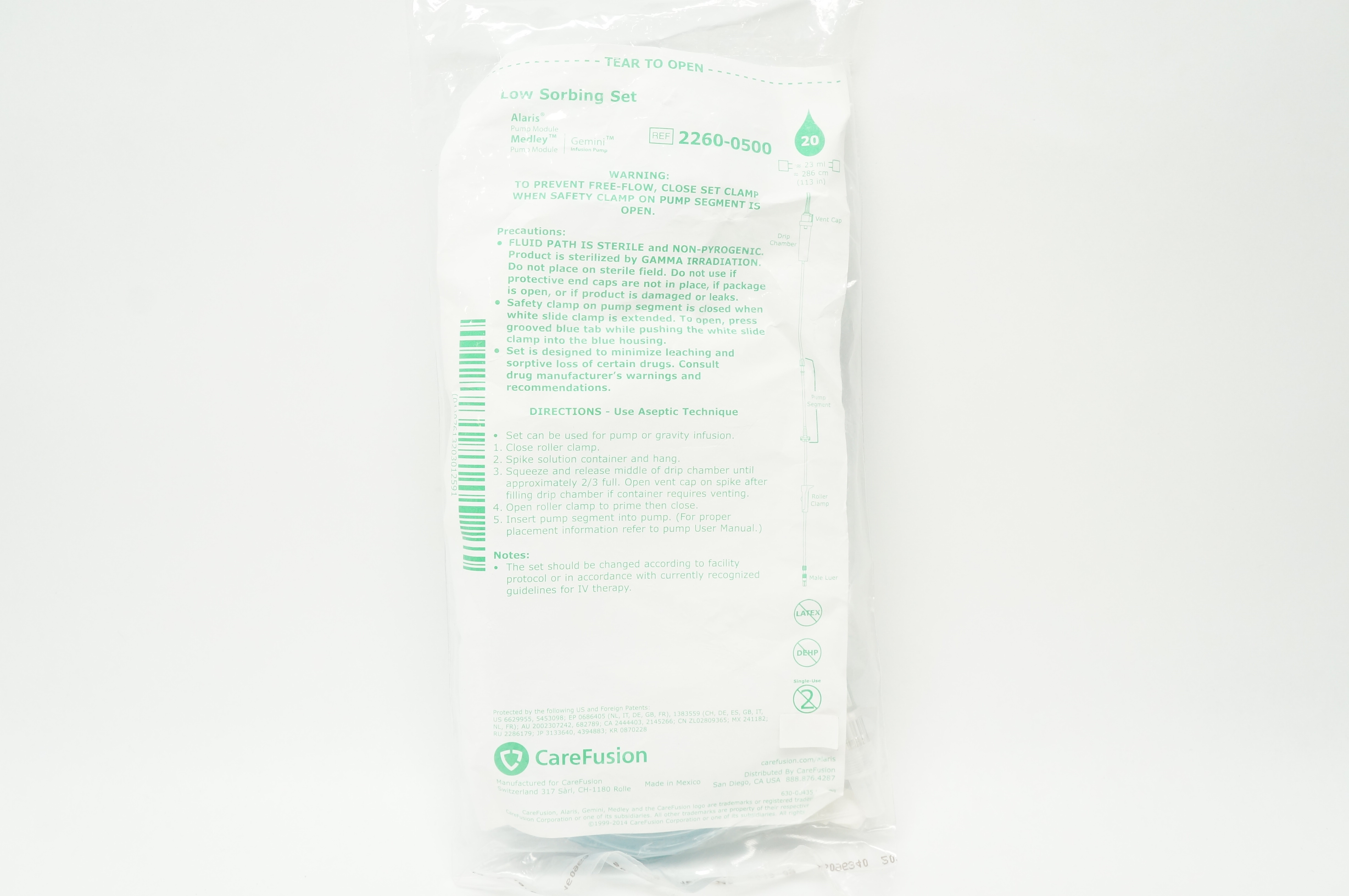 CareFusion 2260-0500 Alaris Medley Gemini Low Sorbing Set 20