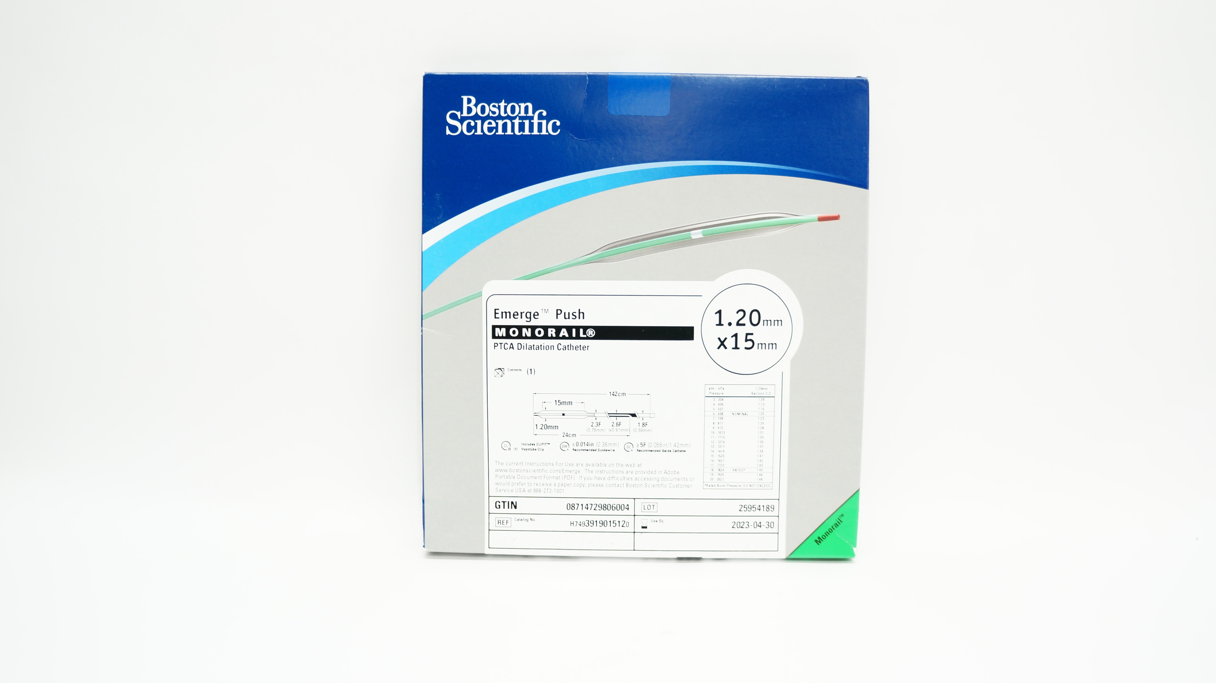 Boston Scientific H7493919015120 Emerge Push Monorail PTCA Dilatation Cath. 1.20mm x 15mm (x)