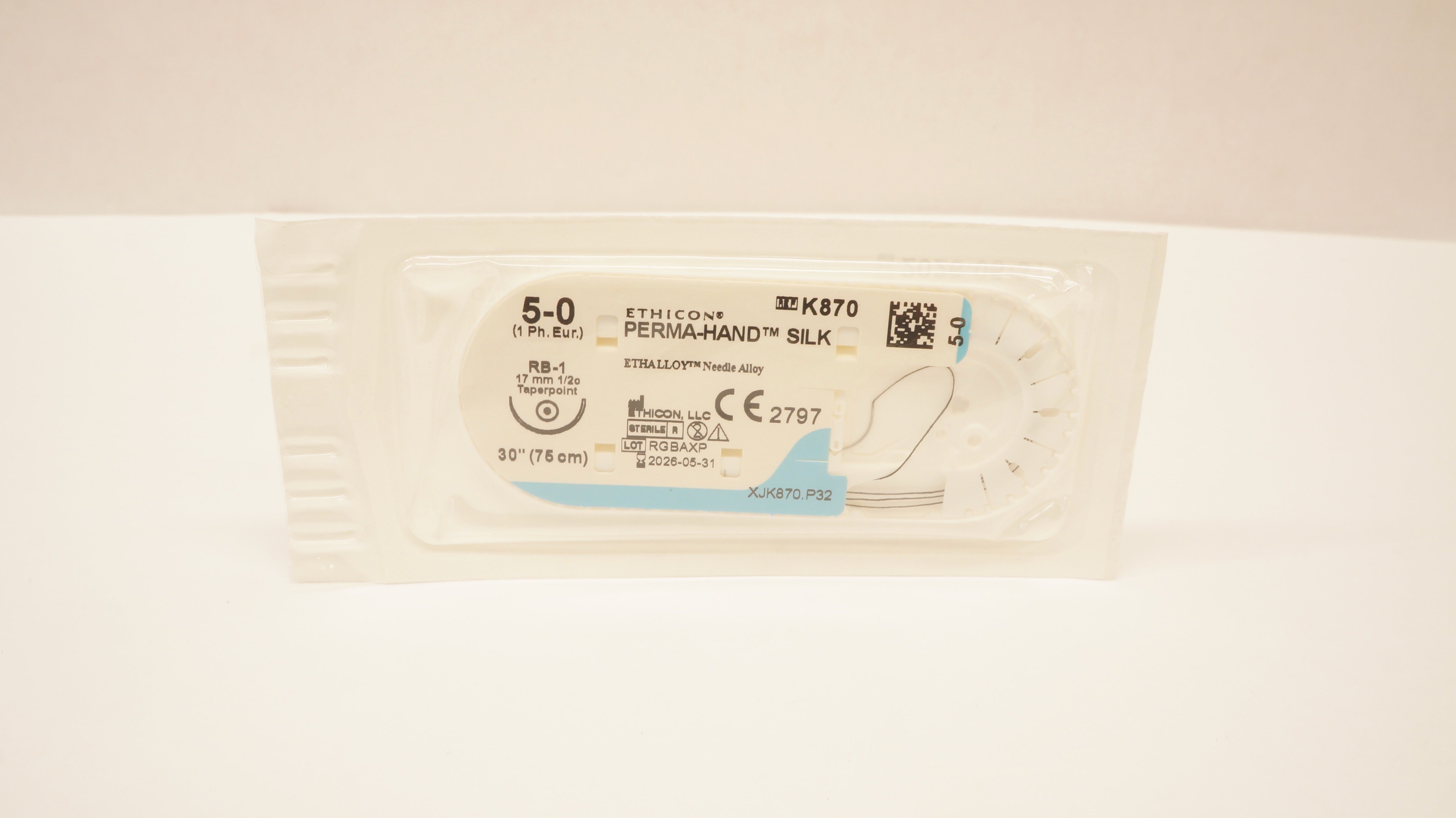 Ethicon K870 5-0 Perma-Hand Silk Braided Stre RB-1 17mm 1/2c Taperpoint, 30inch