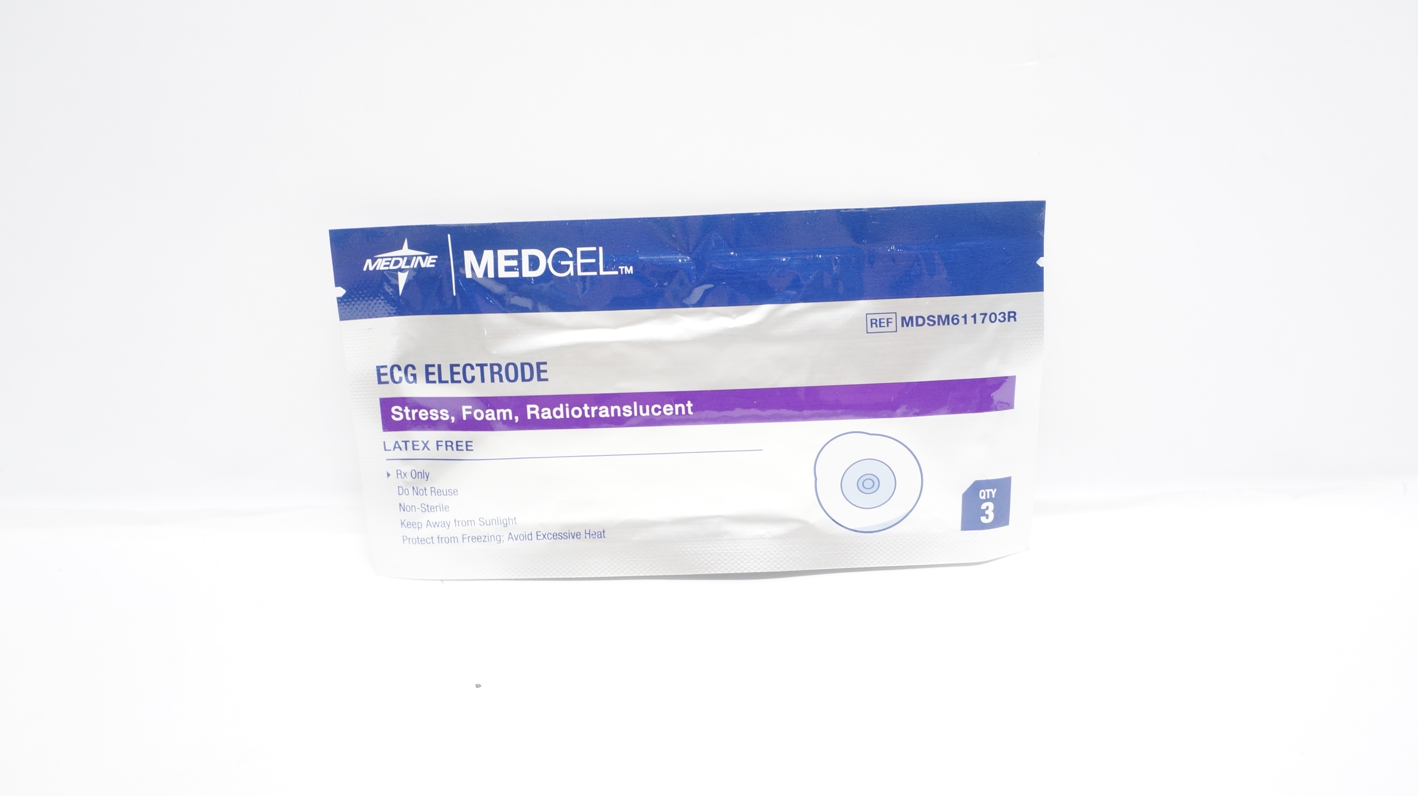 Medline MDSM611703R ECG Electrode Stress,Foam,Radiotranslucent - Pack of 3(x)