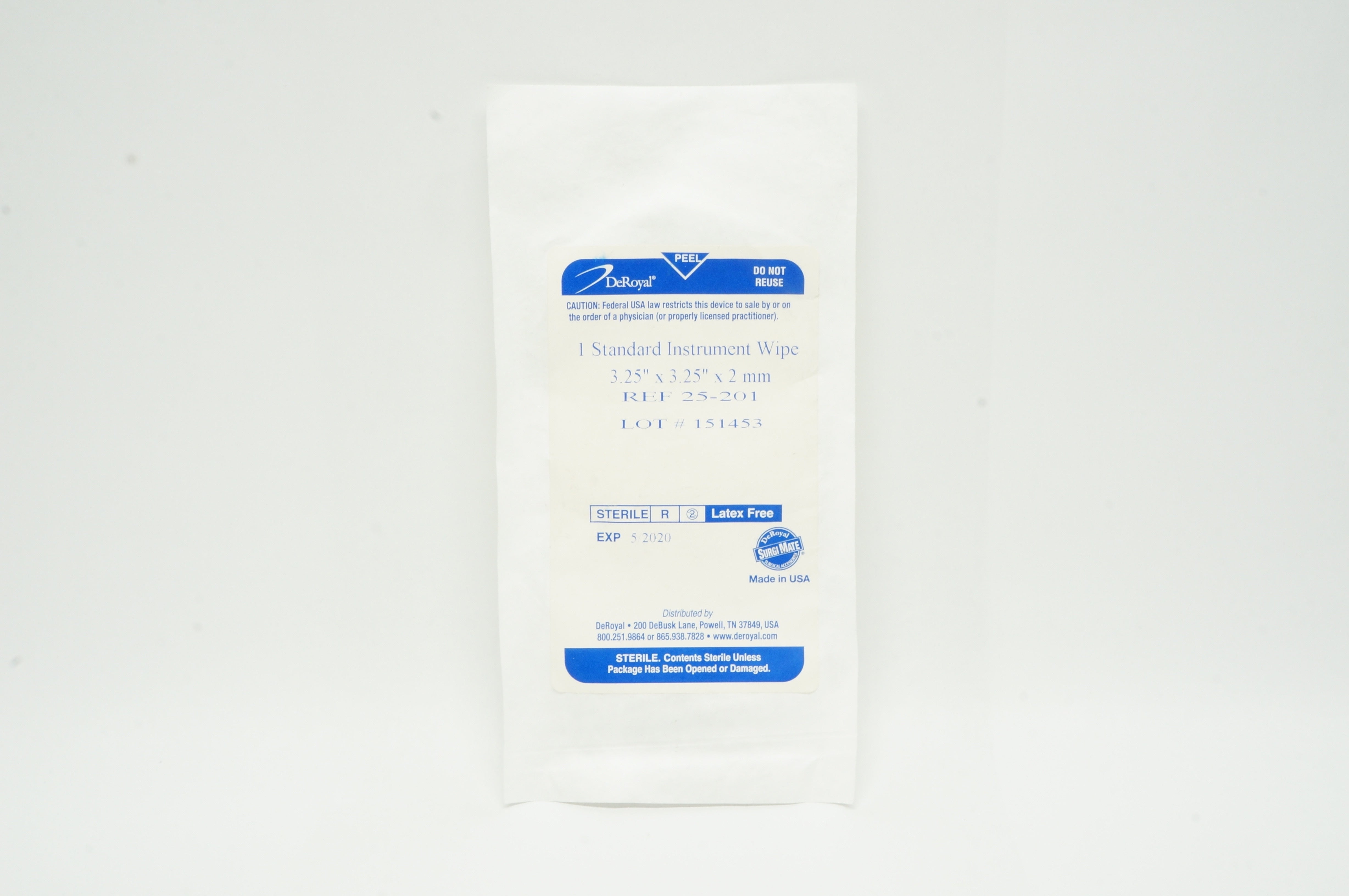 DeRoyal 25-201 Standard Instrument Wipe 3.25inch x 3.25inch x 2mm (x)