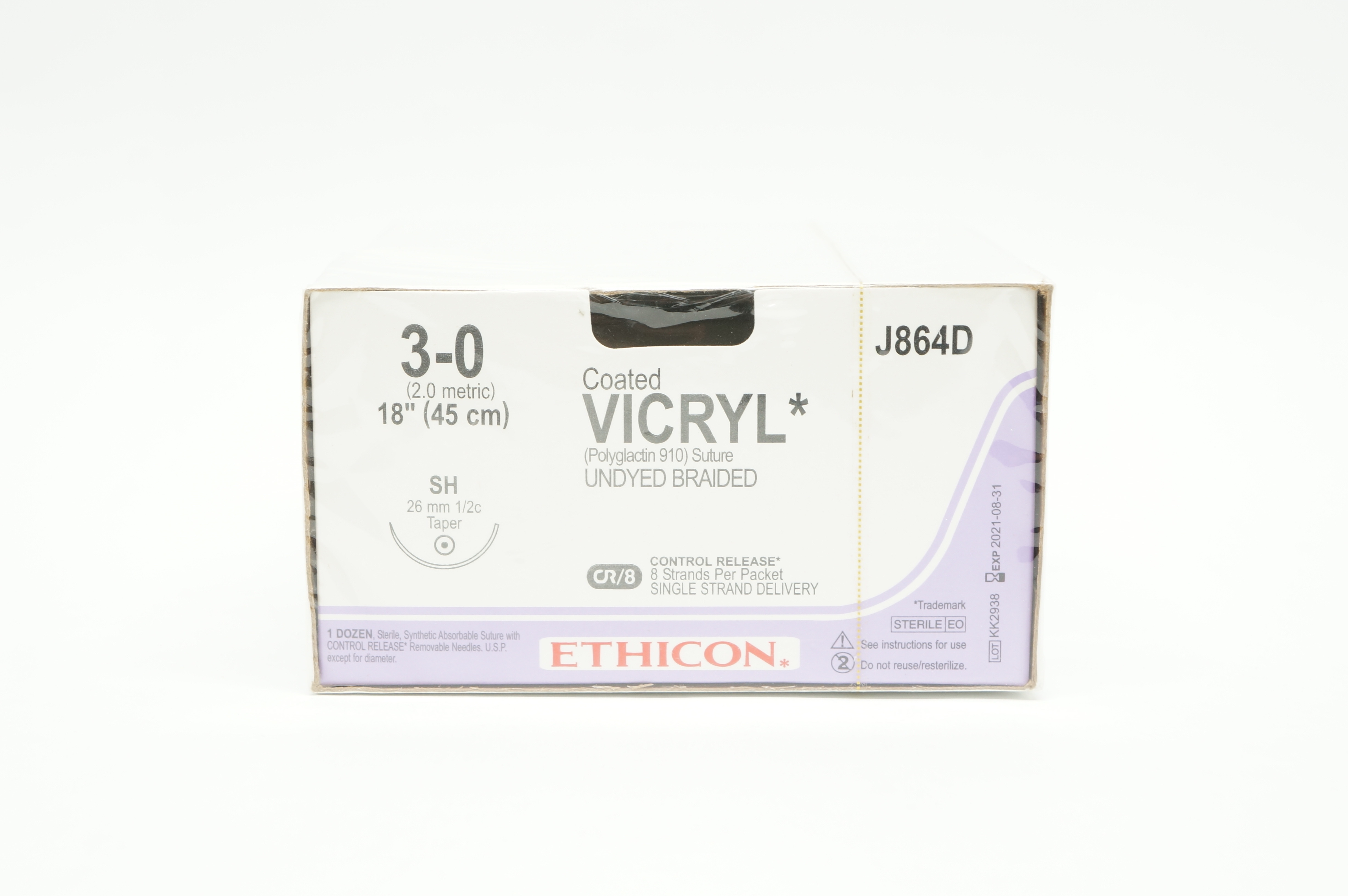 Ethicon J864D 3-0 Coated VICRYL SH 26mm 1/2c Taper 18 inch CR/8 - Box of 12