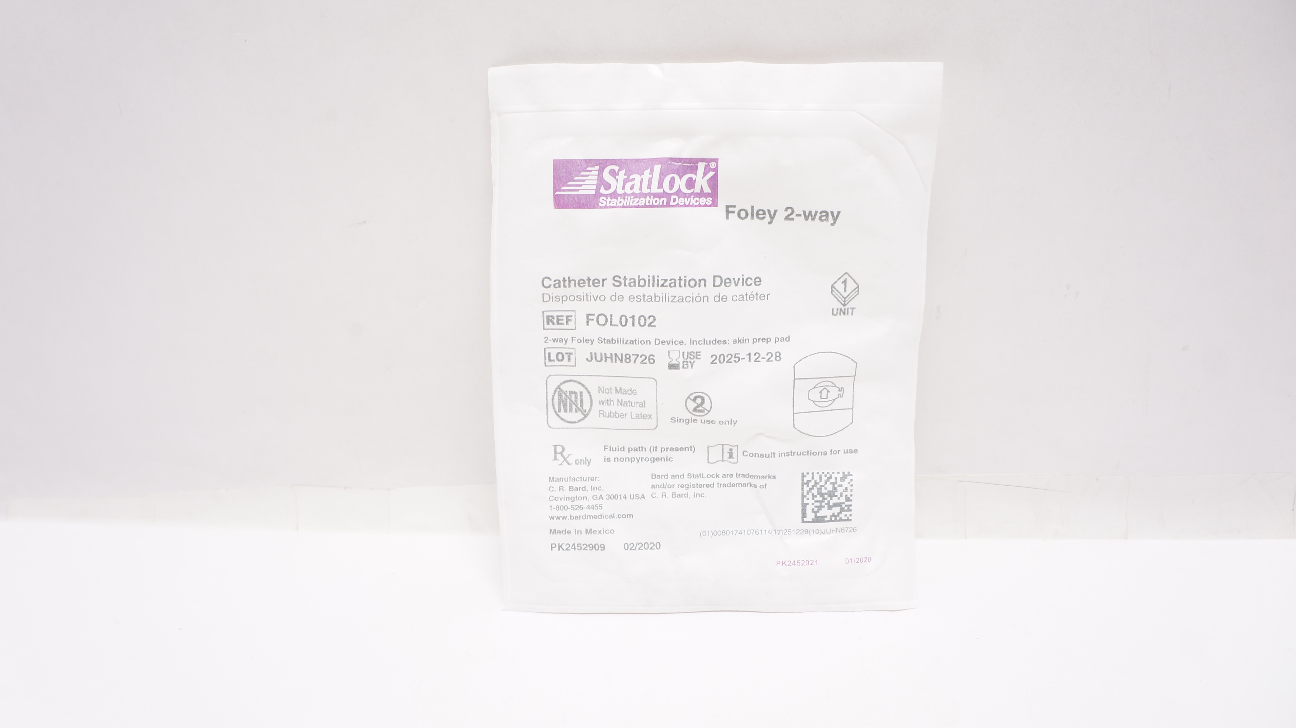 Bard FOL0102 StatLock Foley 2-way Cath. Stabilization Device