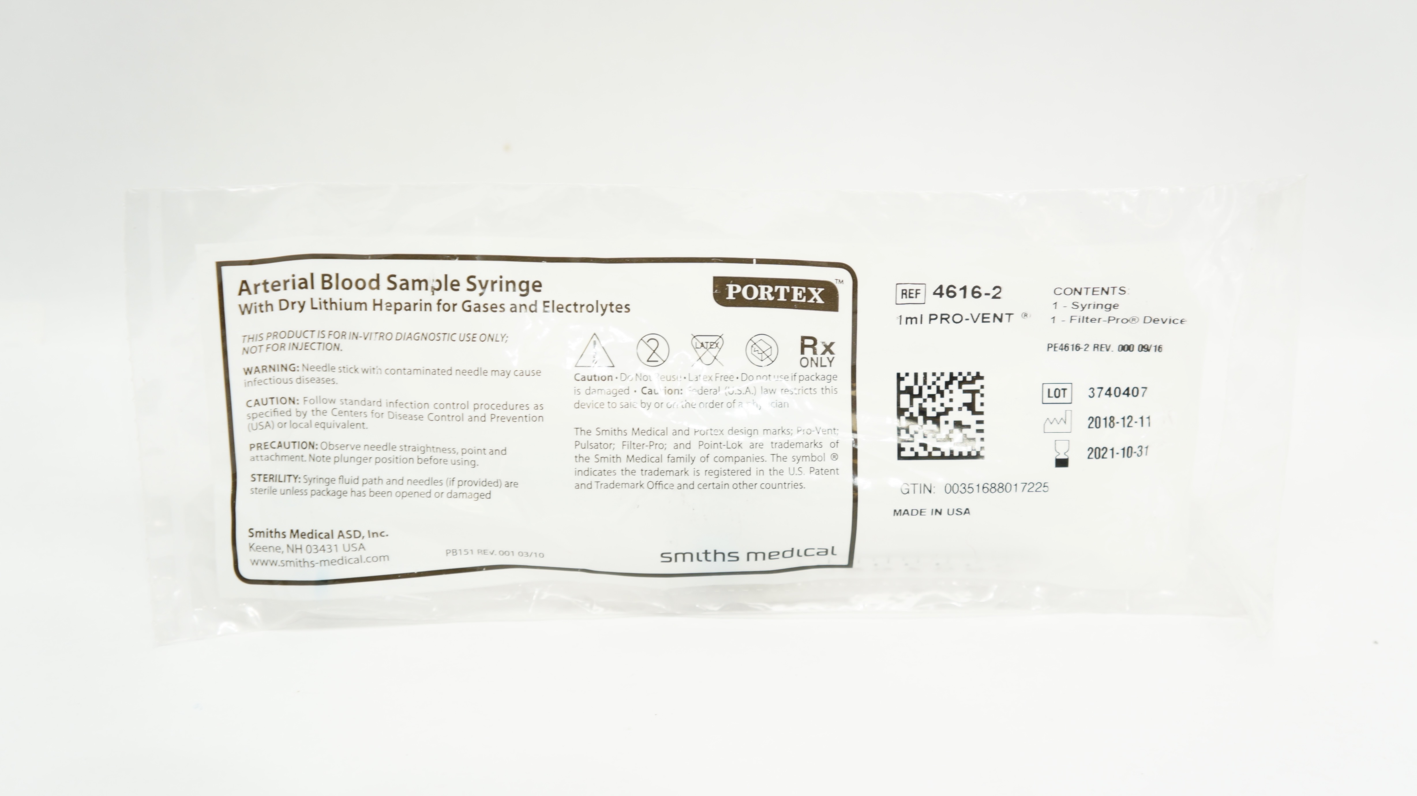 Smiths Medical 4616-2 PORTEX Arterial Blood Sample Syringe (x)