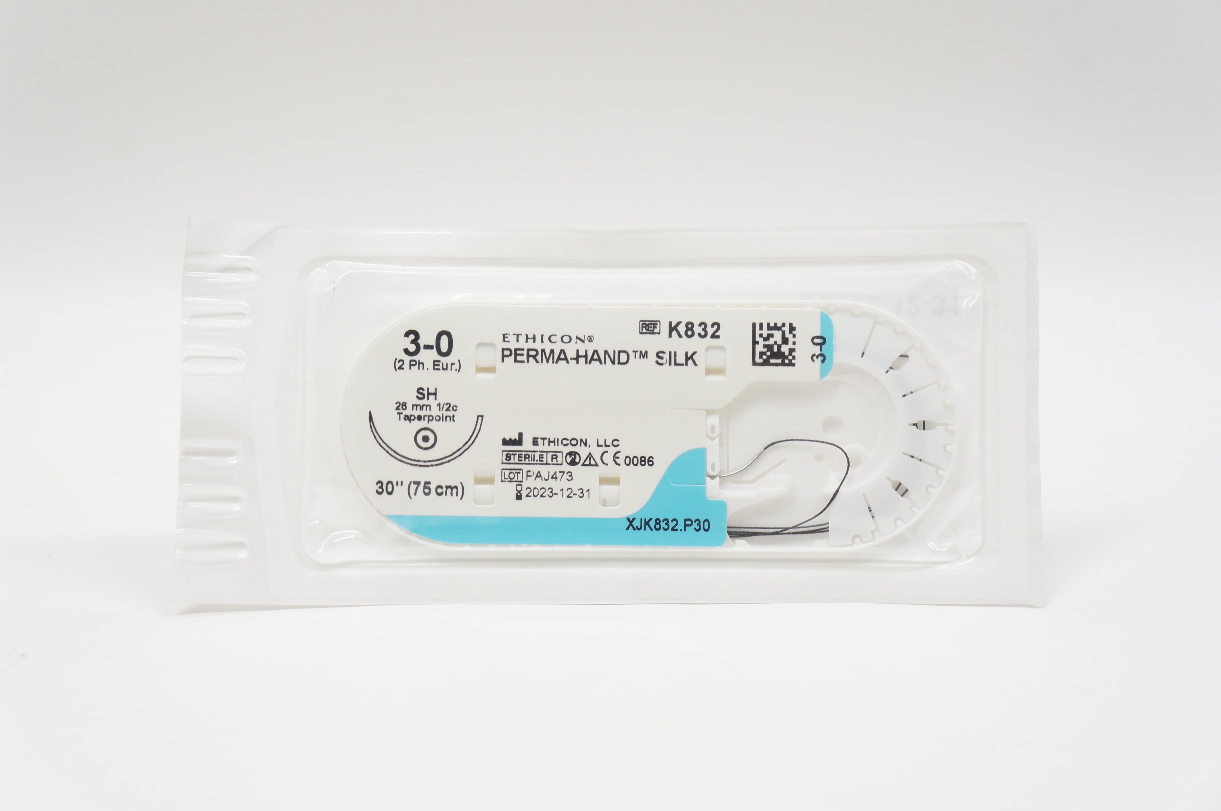 Ethicon K832 3-0 PERMA-HAND SILK, SH, 26mm 1/2c Taperpoint, 30inch