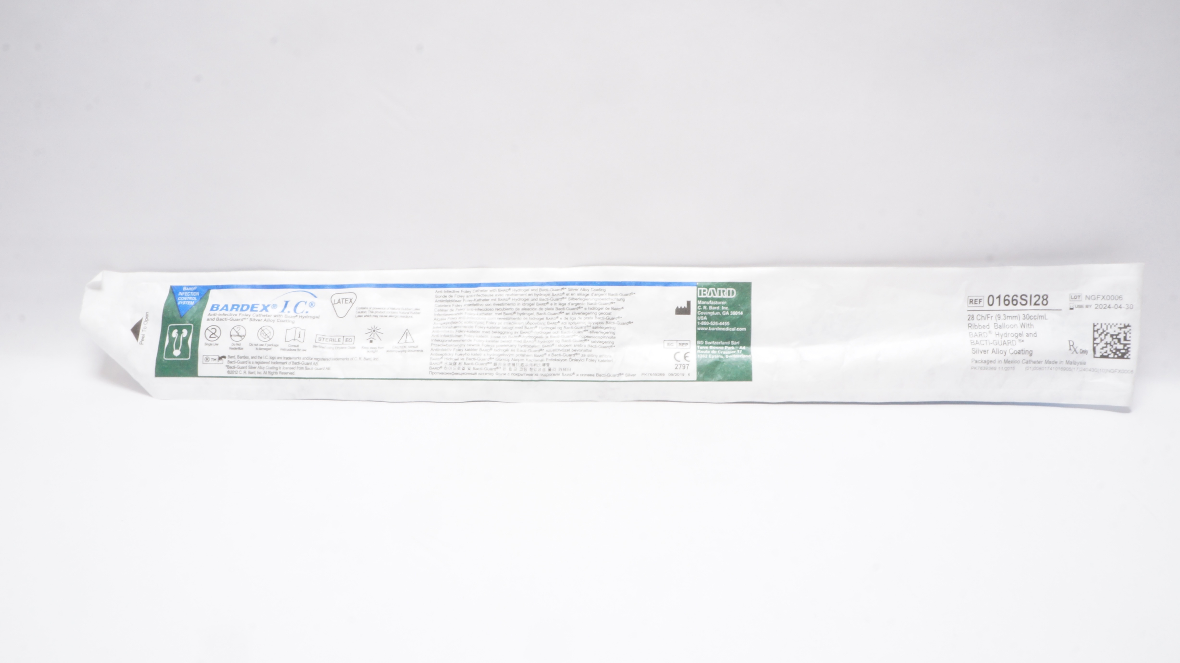 Bard 0166SI28 Bardex I.C. Anti-Intective Foley Cath. 28Fr. 30cc