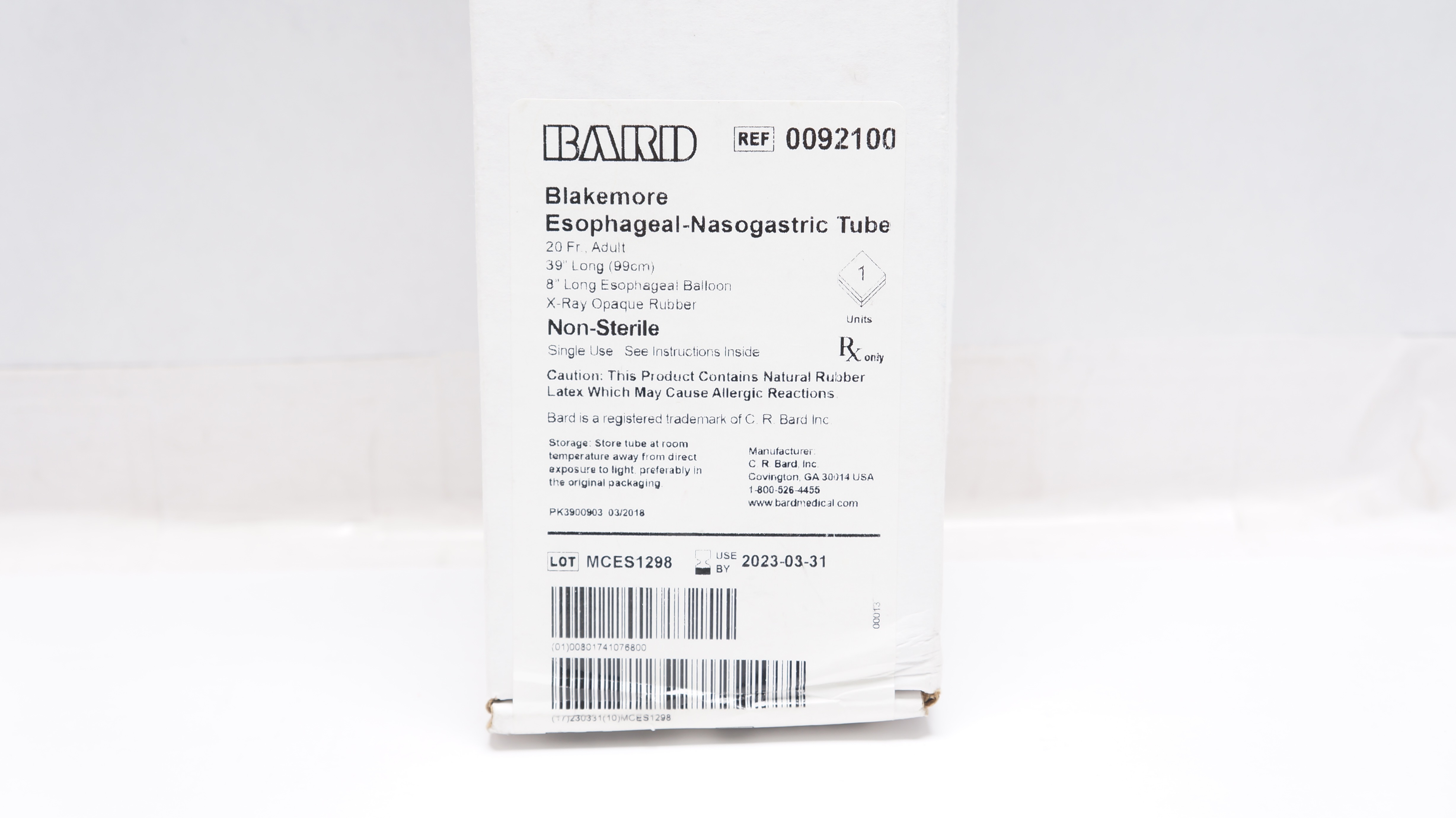 Bard 0092100 Blakemore Esophageal-Nasogastric Tube 20Fr x 39inch x 8inch (x)