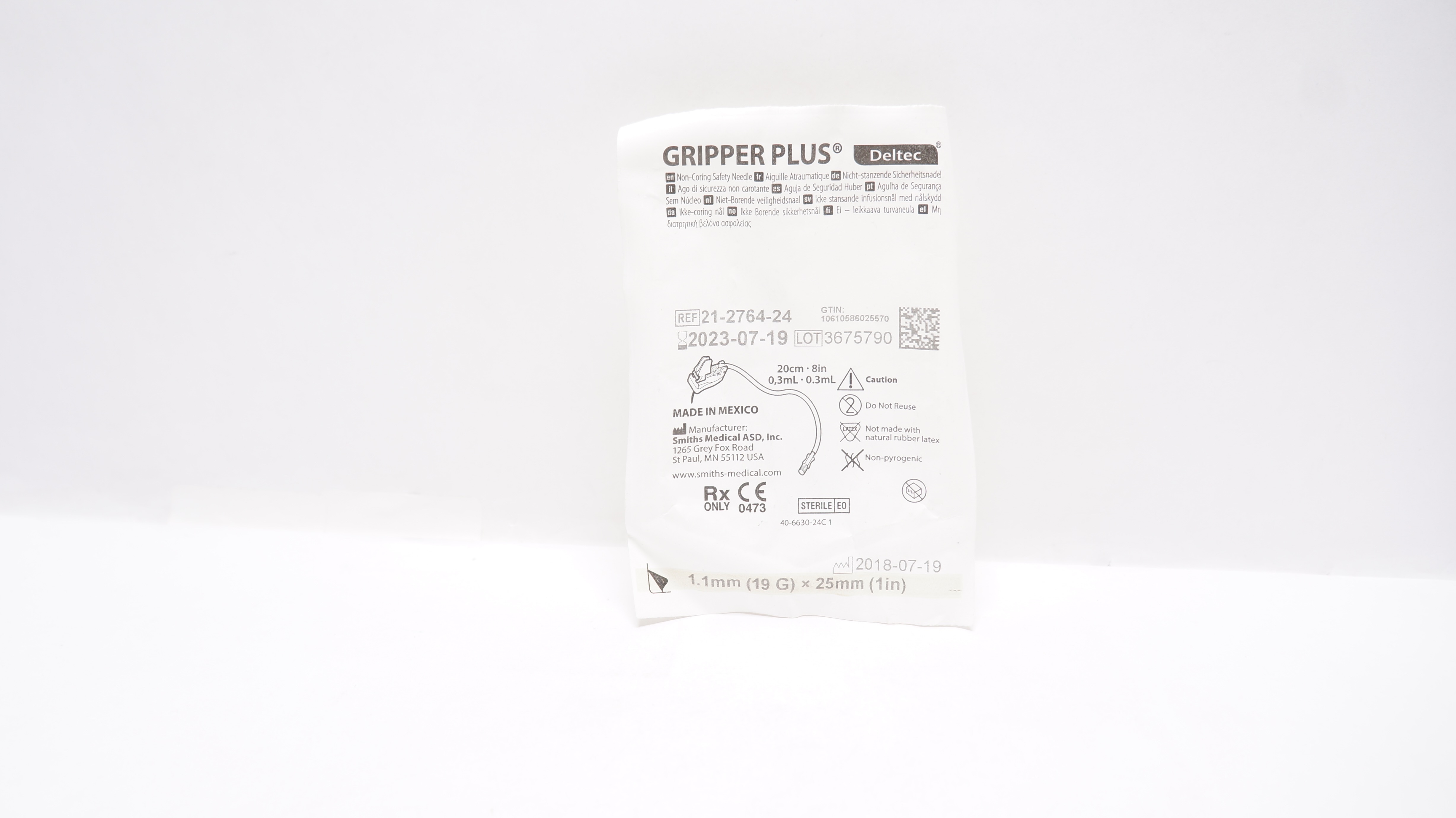 Smiths Medical 21-2764-24 Gripper Plus Safety Ndle 19G x 1inch, 0.3mL(x)