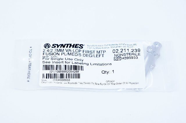 Synthes 02.211.239 2.4/2.7MM VA-LCP FIRST MTP FUSION PL/MED/5 DEG/LEFT