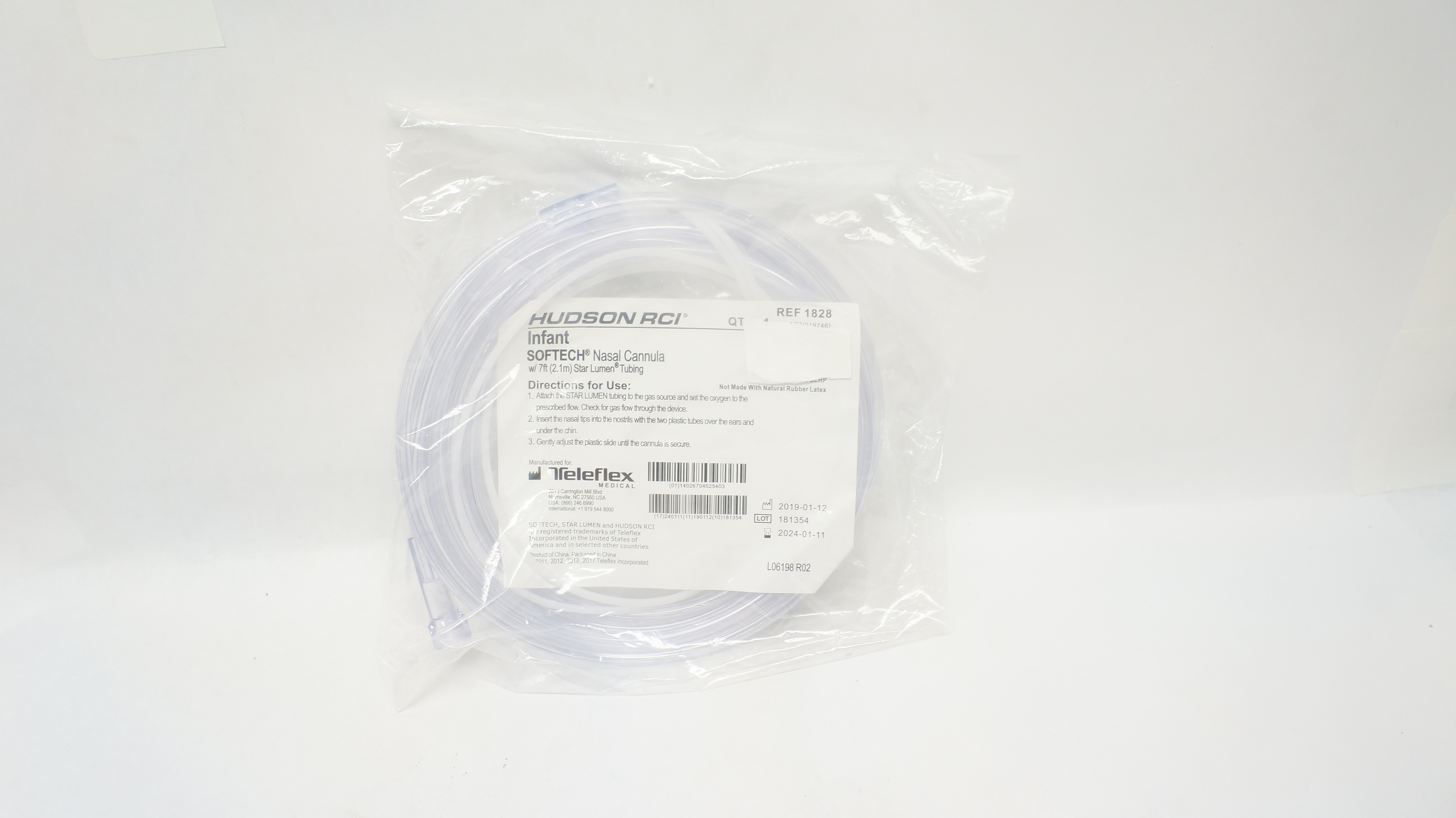 Teleflex 1828 Hudson RCI Infant Softech Nasal Cannula w/Star Lumen Tubing 7ft(x)