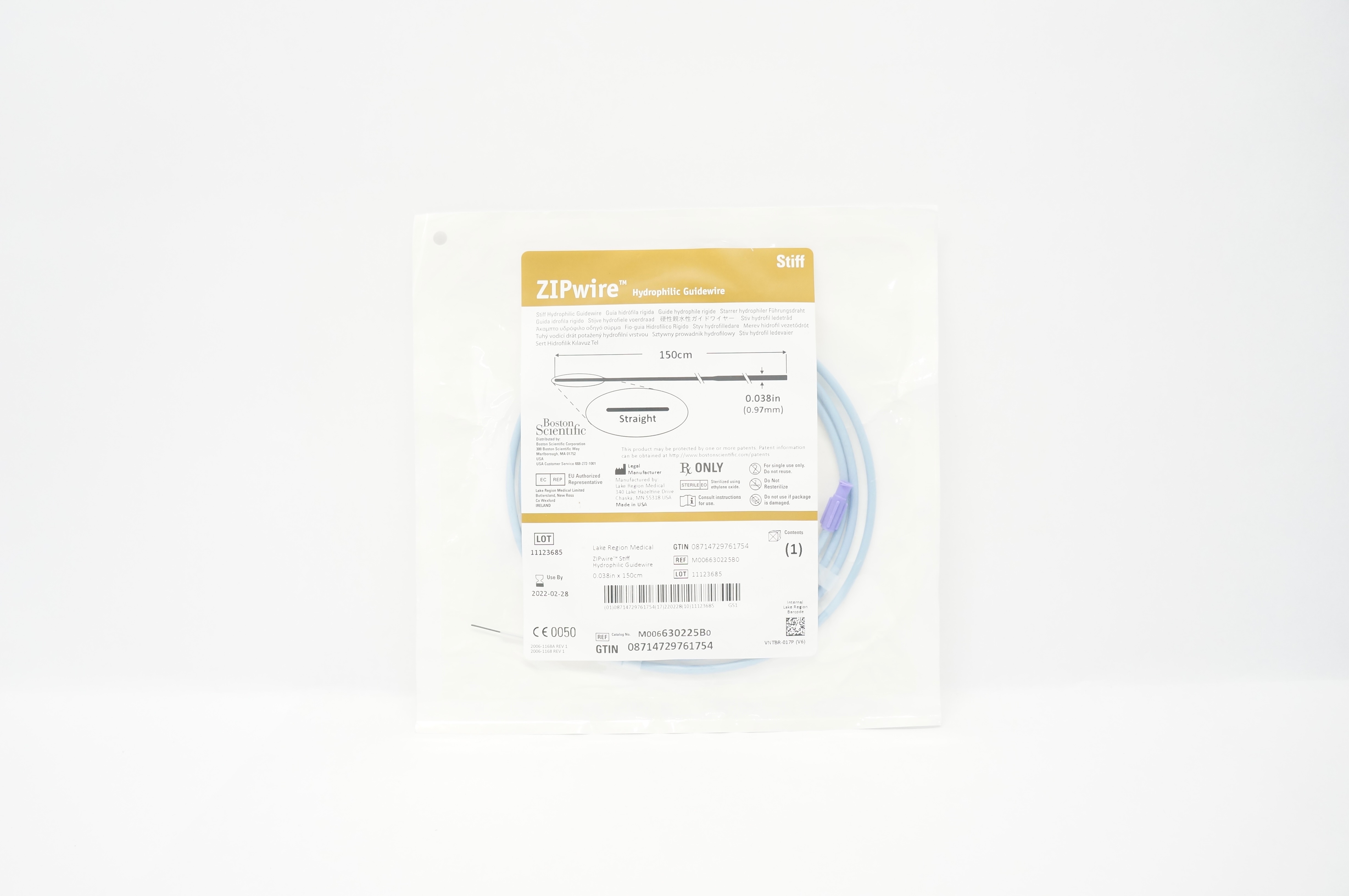 Boston Scientific M006630225B0 ZIPwire HydrophilicGuidewire 150cm x 0.038inch(x)