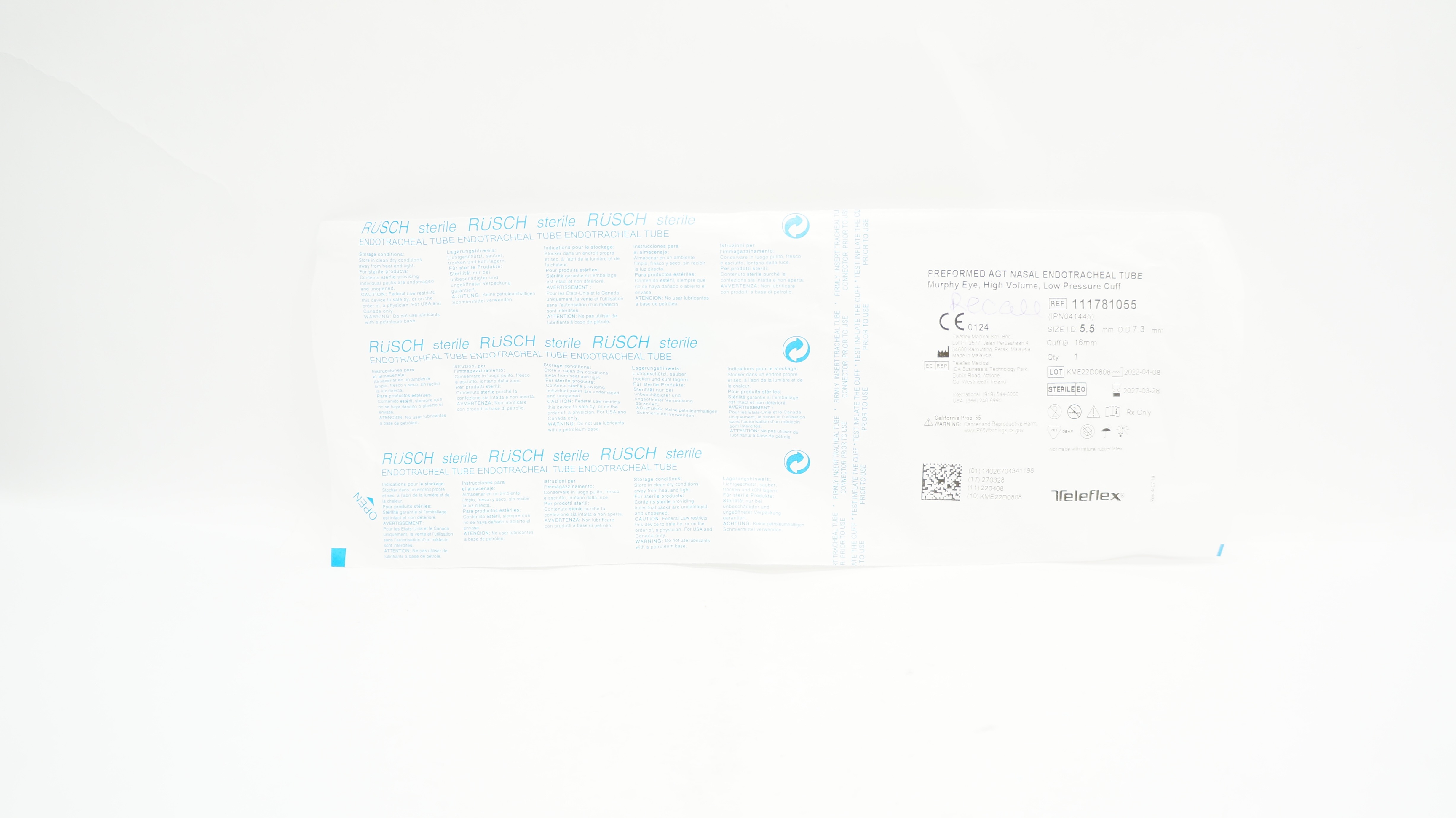 Teleflex 111781055 Preformed AGT Nasal Endotracheal Tube 5.5