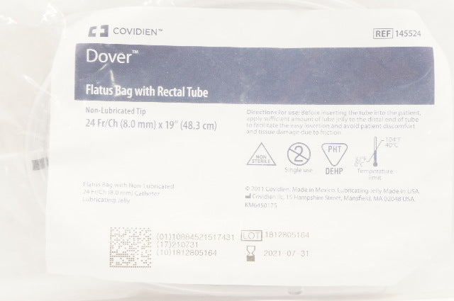 Covidien 145524 Dover Flatus Bag with Rectal Tube 24Fr x 19inch (x)