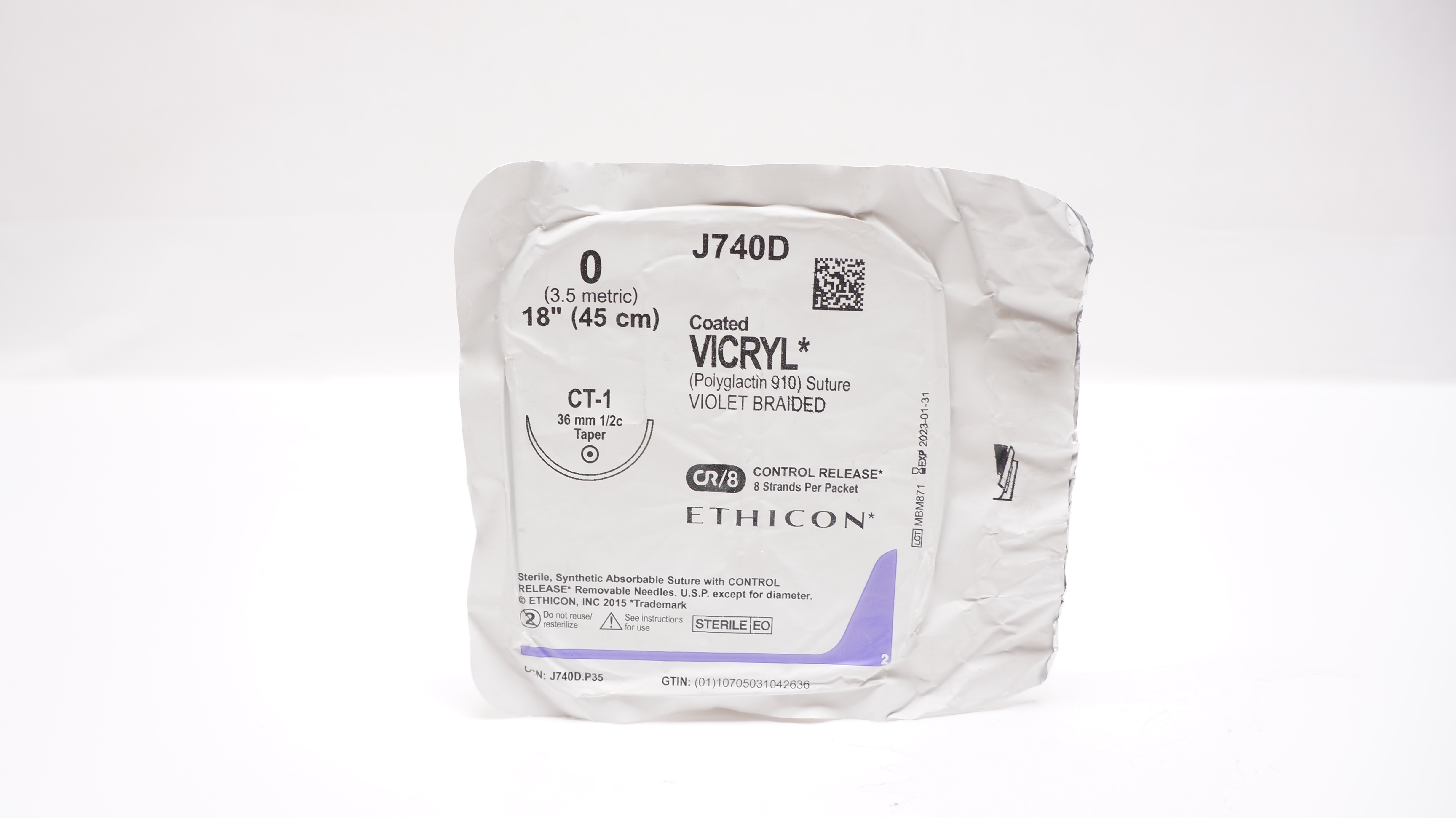 Ethicon J740D 0 VICRYL, CT-1, 36mm 1/2c Taper, 18inch (x)