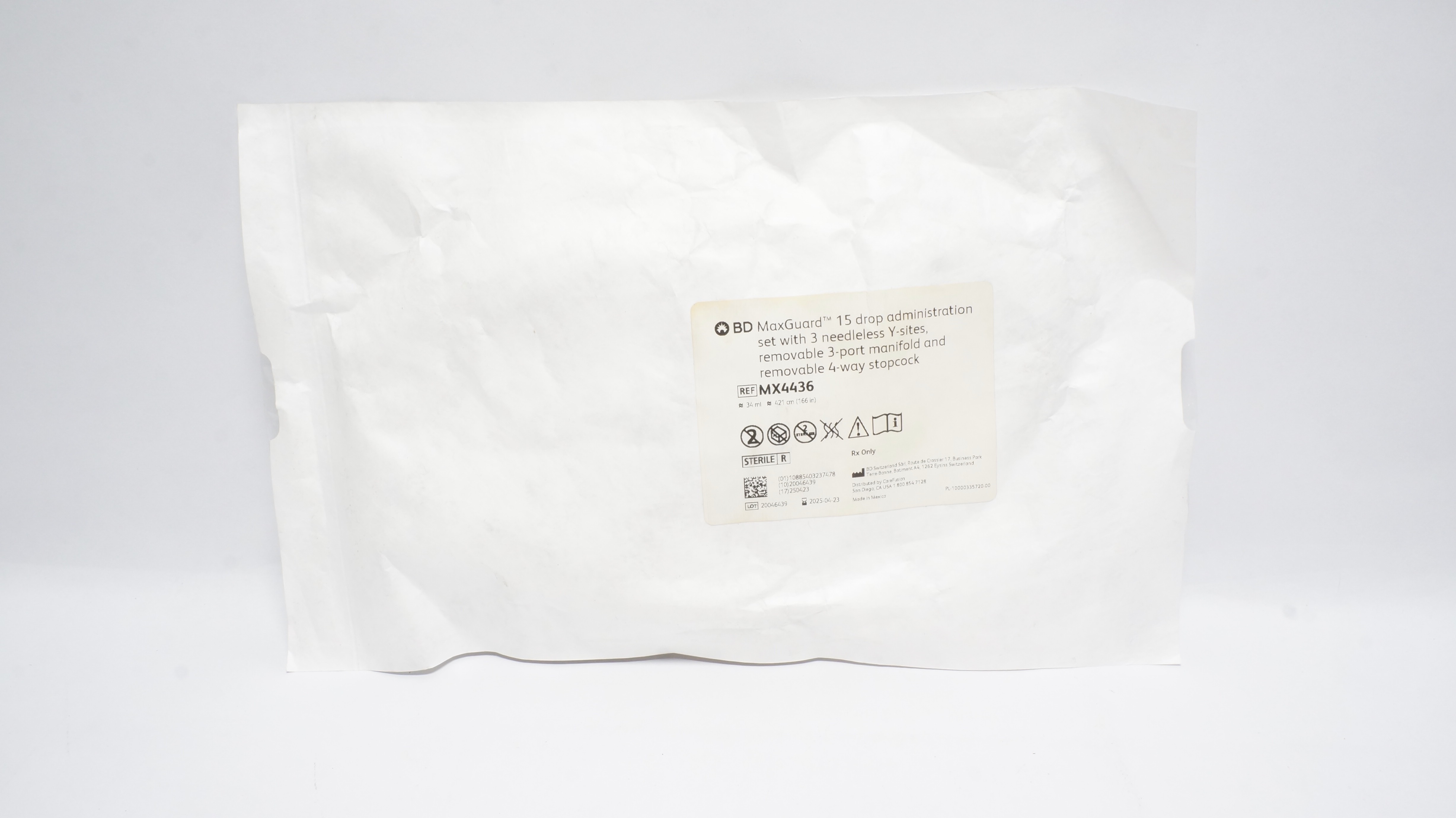 BD MX4436 MaxGuard 15Drop Administration Set W/Needleless Y-Site 34ml x 166In(x)