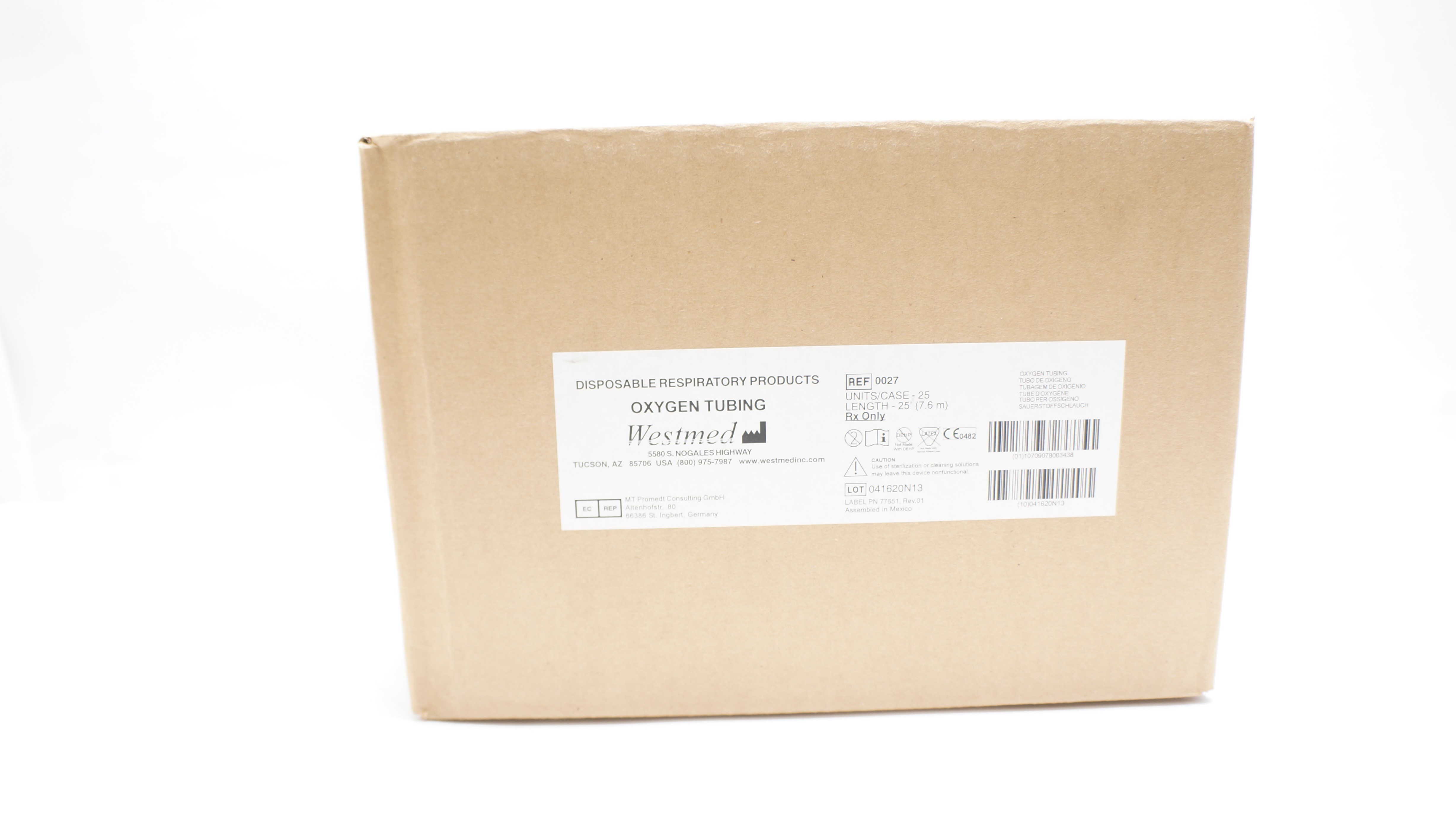 Westmed 0027 Disposable Respiratory Oxygen Tubing 25ft. - Box of 25