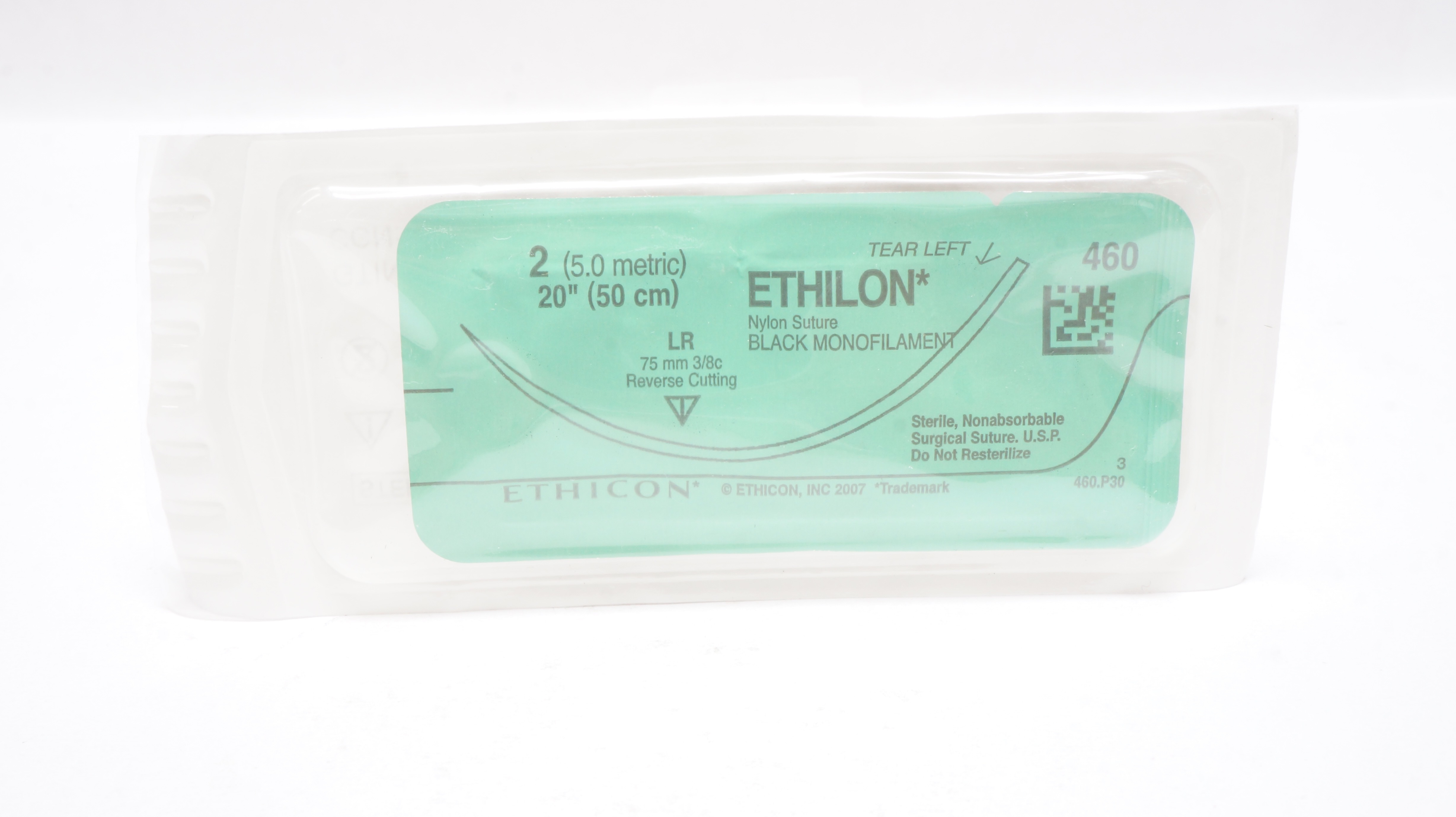 Ethicon 460 2 Ethilon Nylon LR 75mm 3/8C, Reverse Cutting,  20inch (x)