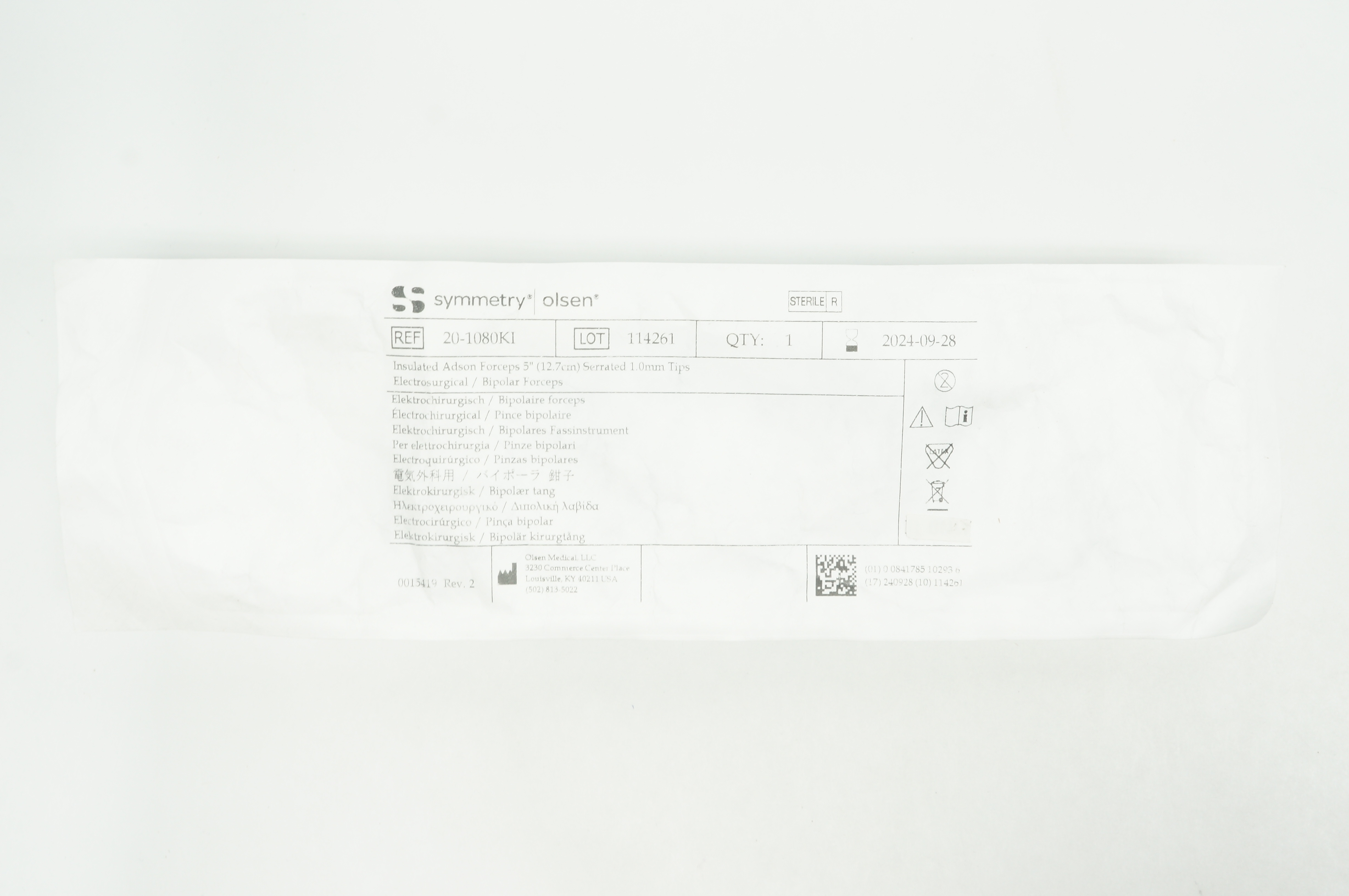 Olsen 20-1080KI Symmetry Insulated Adson Forceps 5 in. Serrated 1.0mm Tips