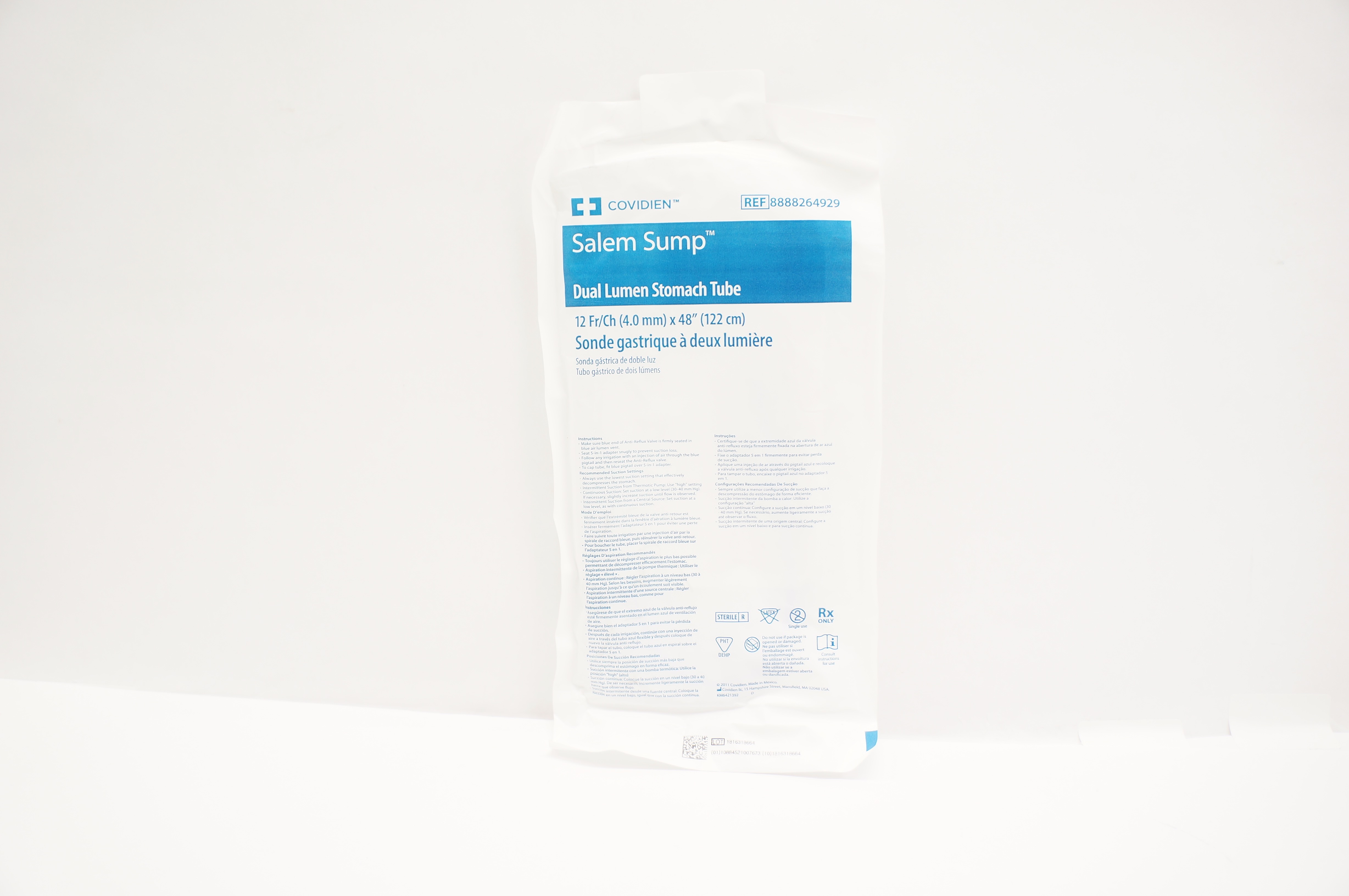 Covidien 8888264929 Salem Sump Dual Lumen Stomach Tube 12Fr/Ch x 48 inch