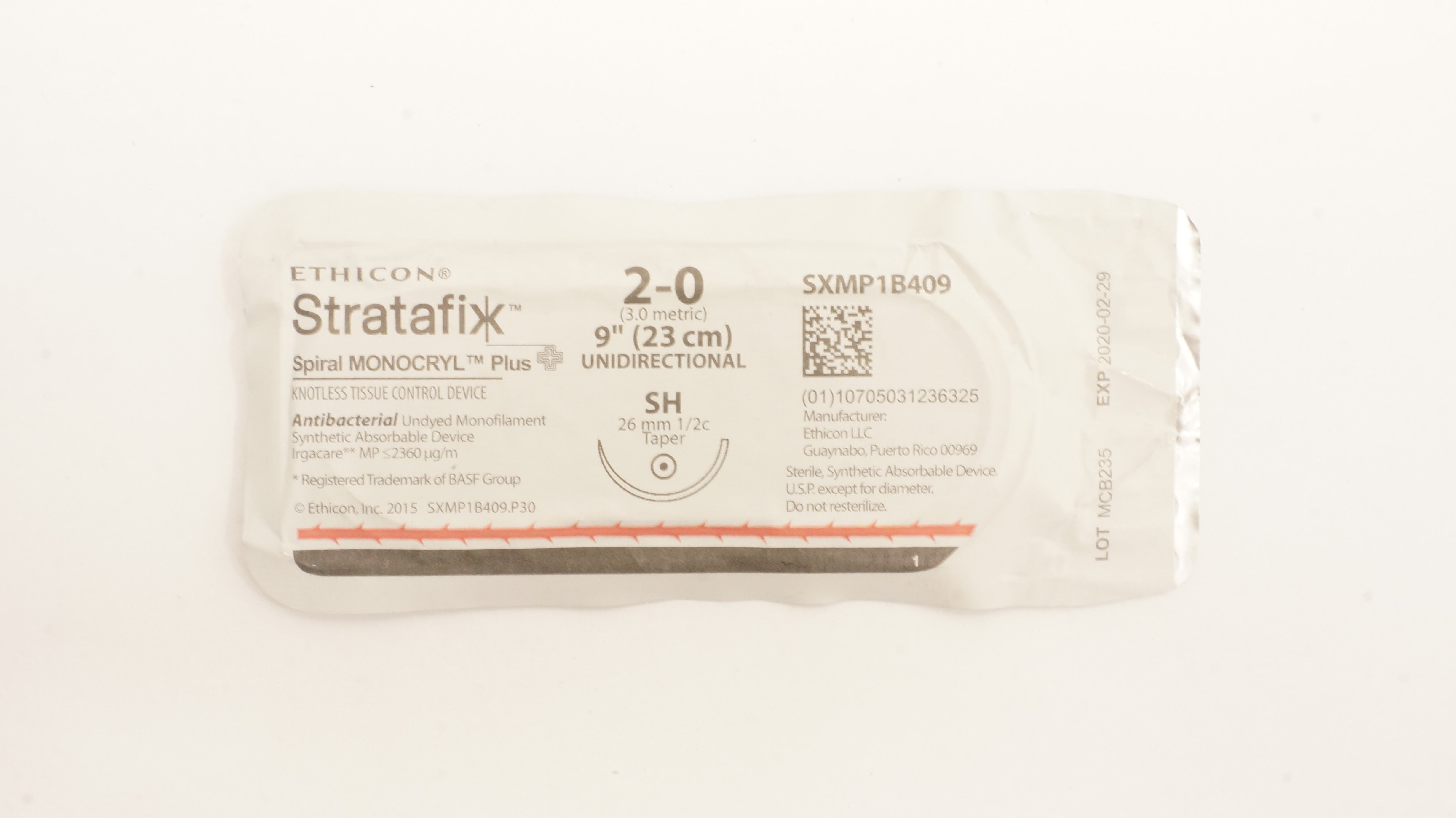 Ethicon SXMP1B409 2-0 Stratafix Tissue Control Device SH 26mm 1/2c Taper 9in.(x)