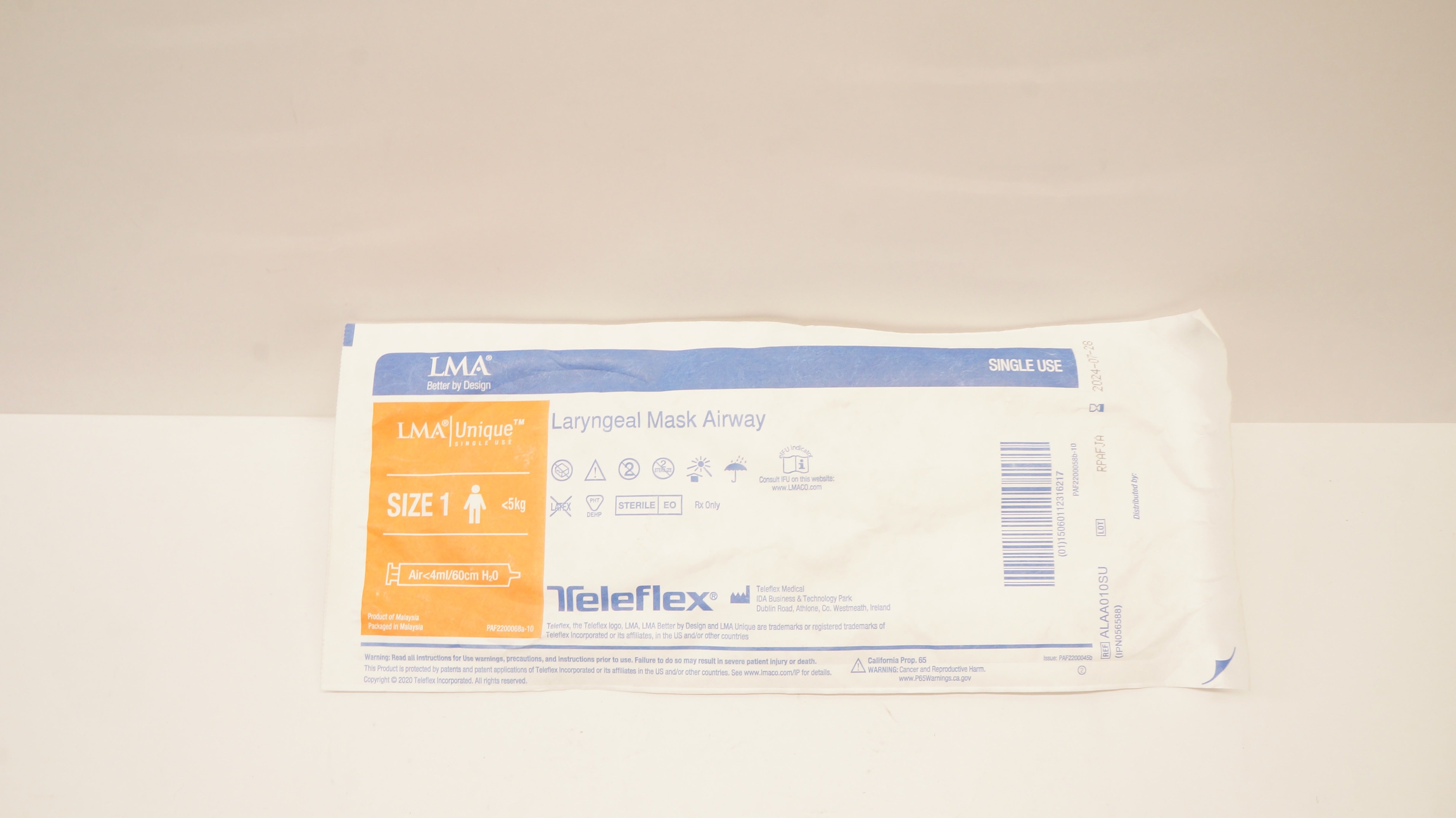 Teleflex ALAA010SU LMA Unique Size 1 <5kg Laryngeal Mask Airway