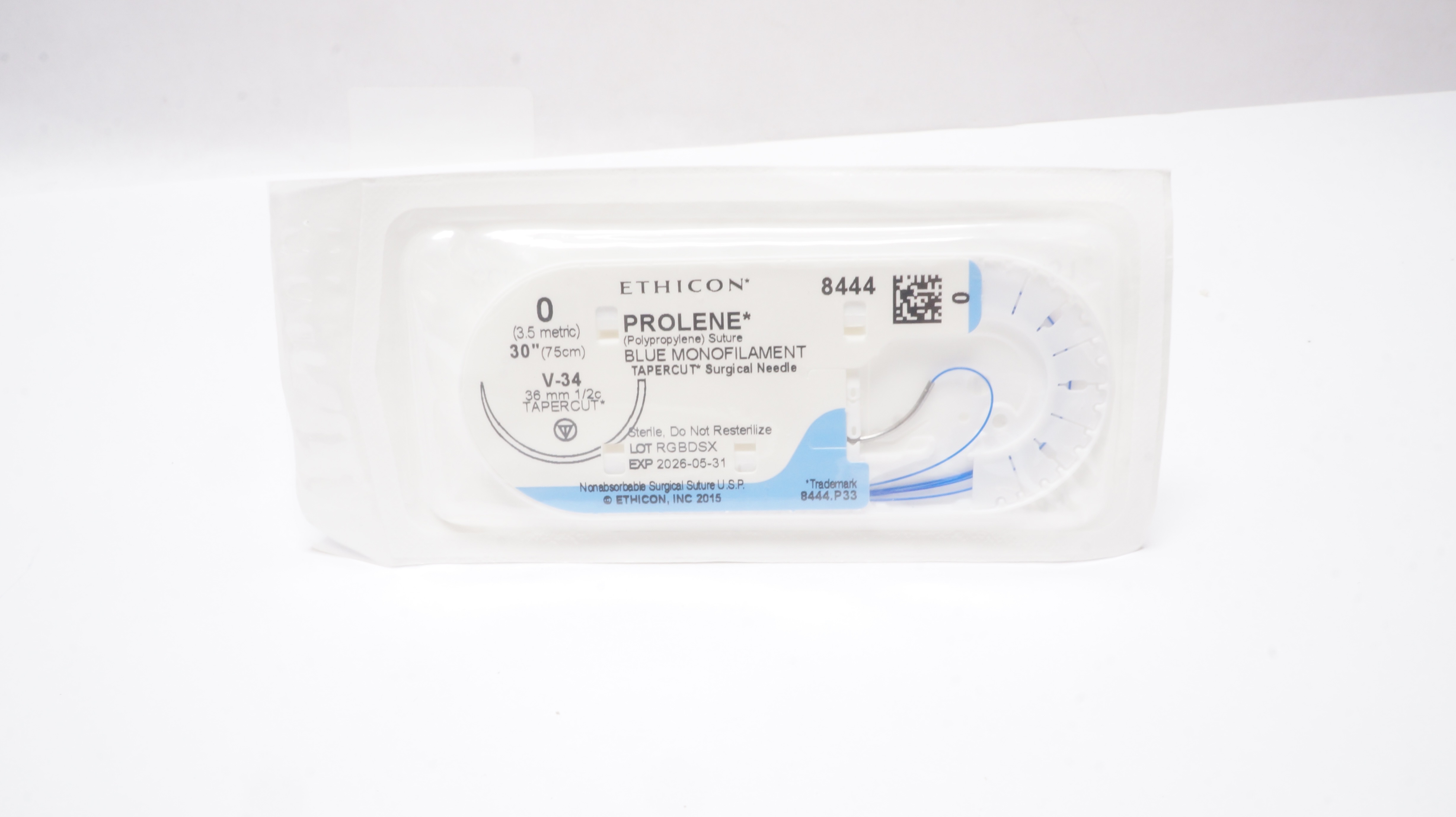Ethicon 8444 0 PROLENE Polene Stre V-34 36mm 1/2c Tapercut, 30 inch