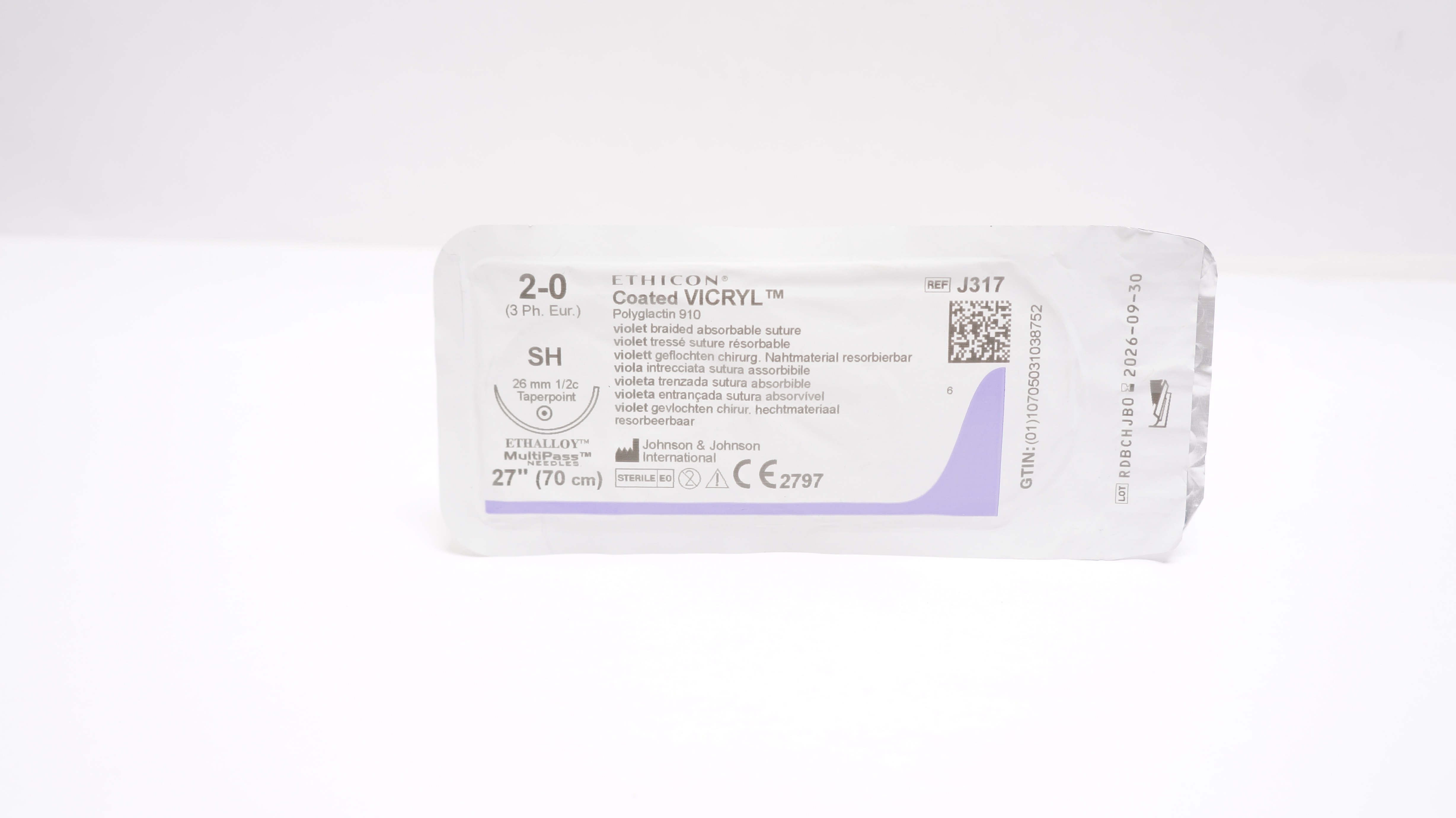 Ethicon J317 2-0 VICRYL, SH,  26mm 1/2c Taper,  27inch