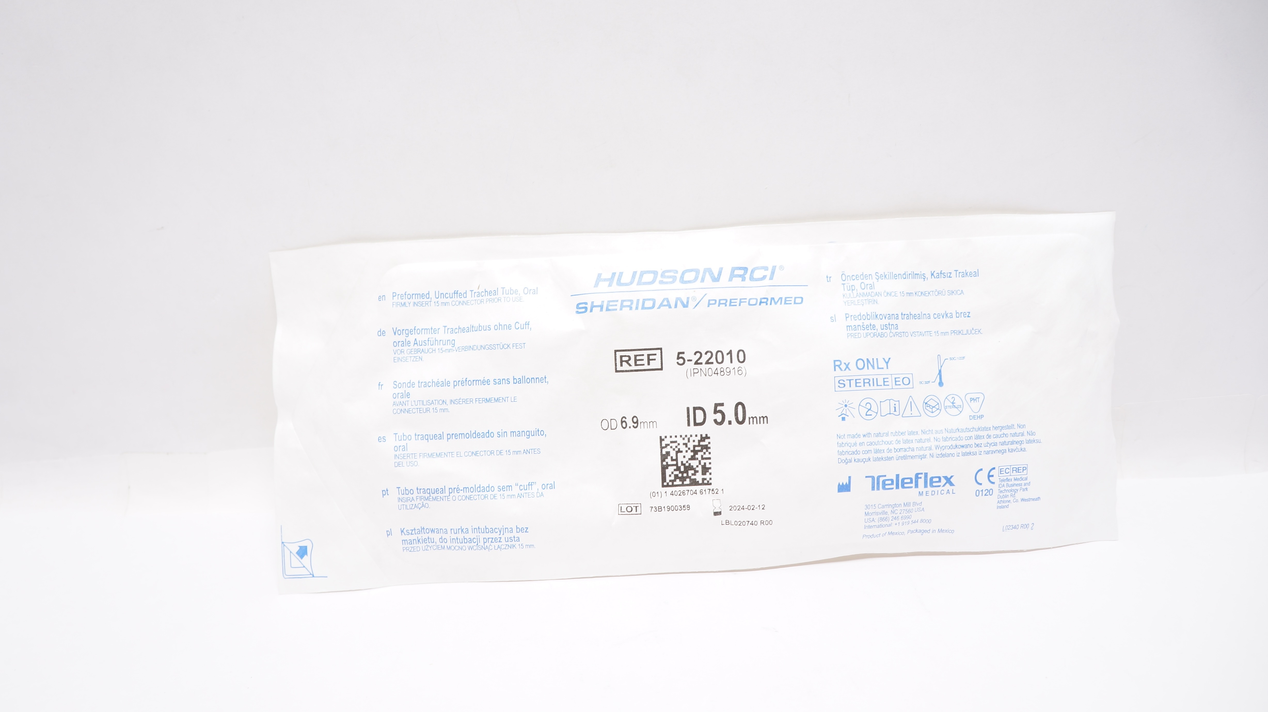 Teleflex 5-22010 Hudson RCI Sheridan Preformed Tracheal Tube 6.9OD x 5.0mmID (x)