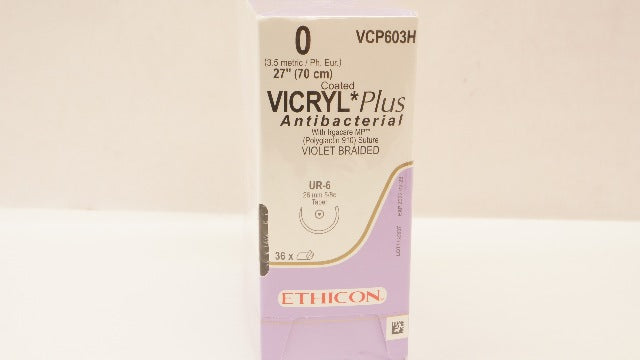 Ethicon VCP603H 0 VICRYL Plus UR-6 26mm 5/8c Taper Violet Braided 27-Box of36(x)