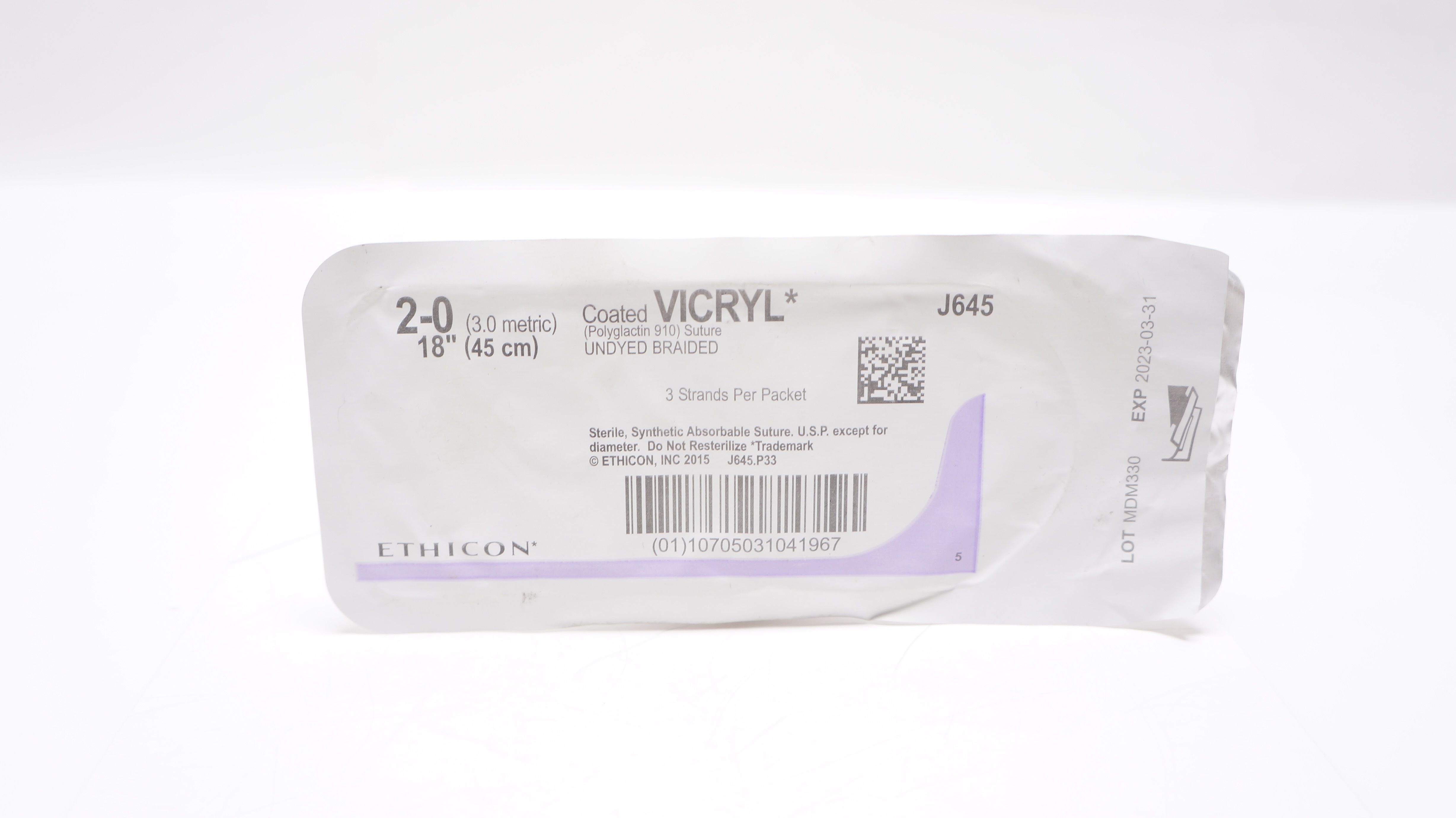 Ethicon J645 2-0 VICRYL, Undyed Braided, 18inch (x)