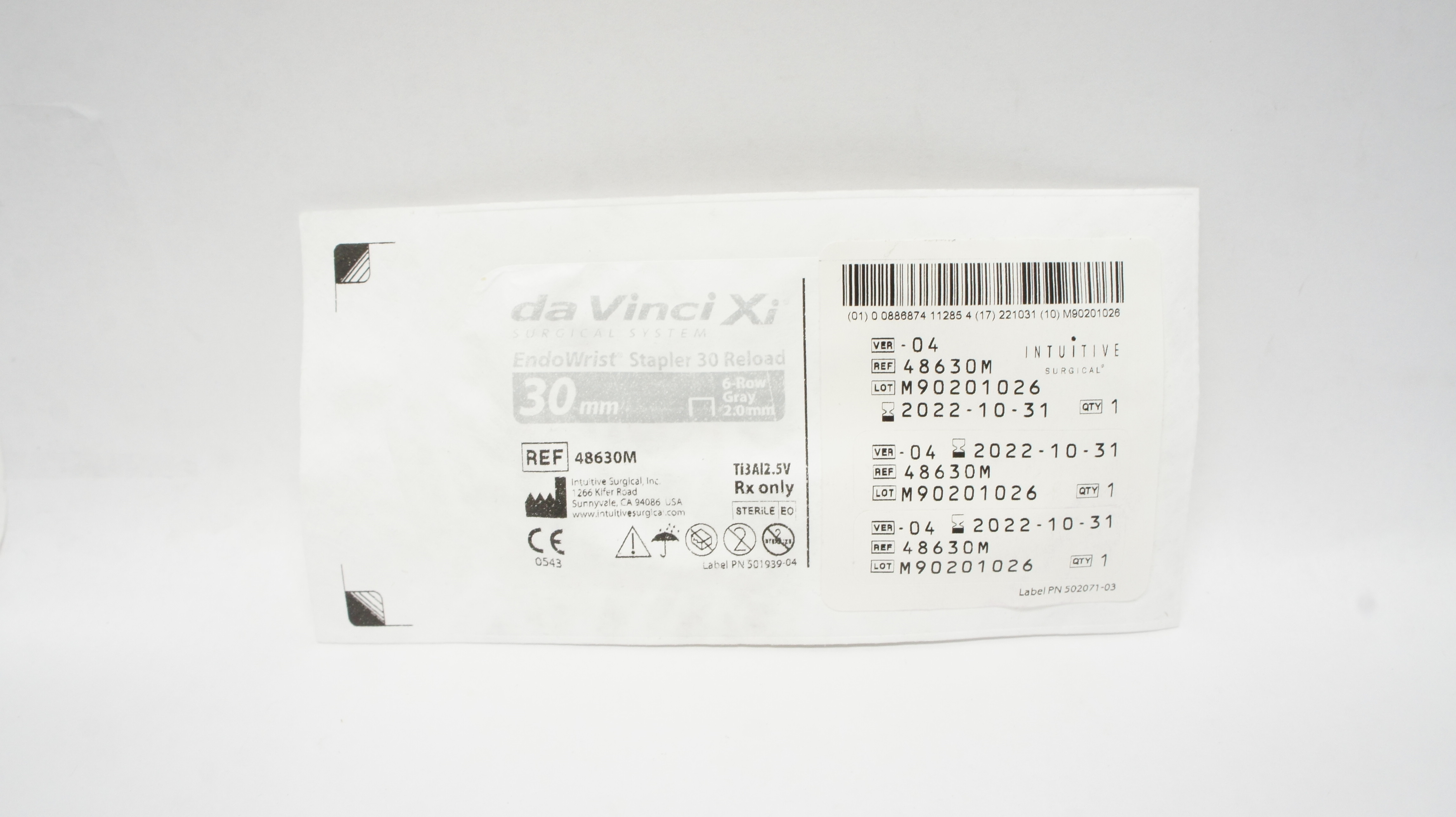 Intuitive Surgical 48630M Da Vinci  EndoWrist Stapler 30 Reload 30mm 6-Row