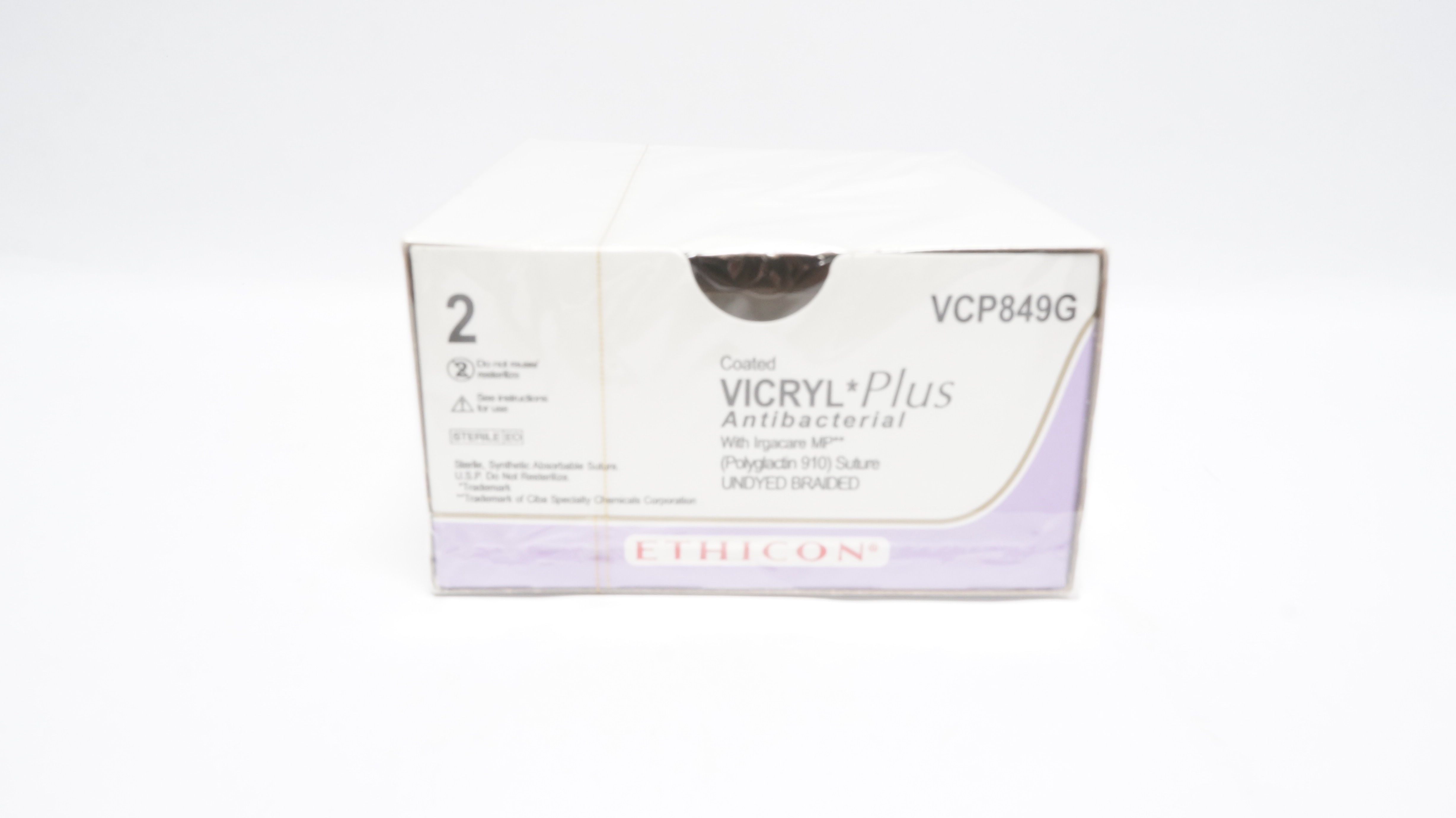 Ethicon VCP849G 2 COATED VICRYL PLUS UNDYED 27in. TP-1 65mm 1/2c Taper-Box of 12