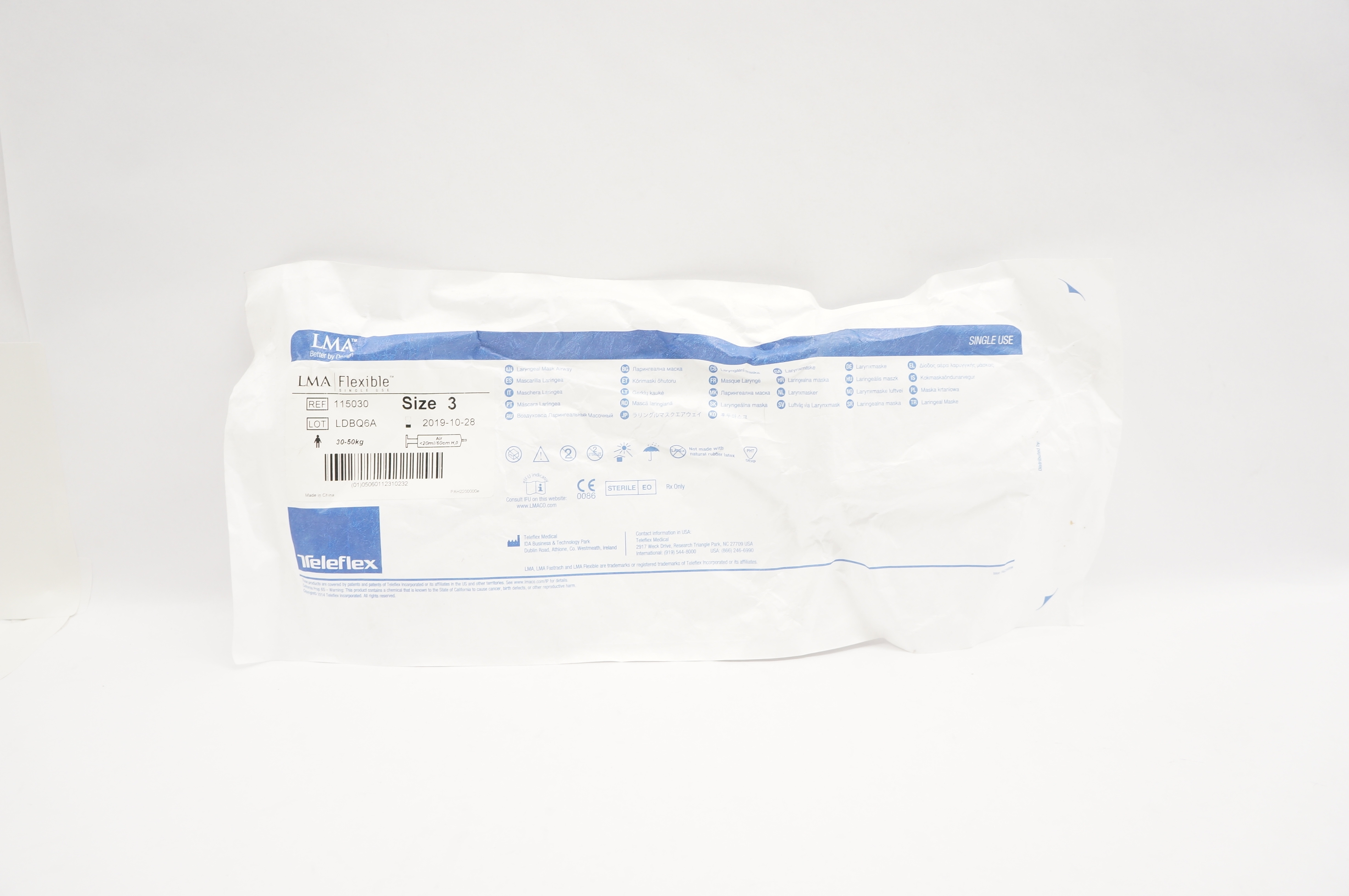 Teleflex 115030 LMA Laryngeal Mask Airway, Size 3, 30-50kg (x)