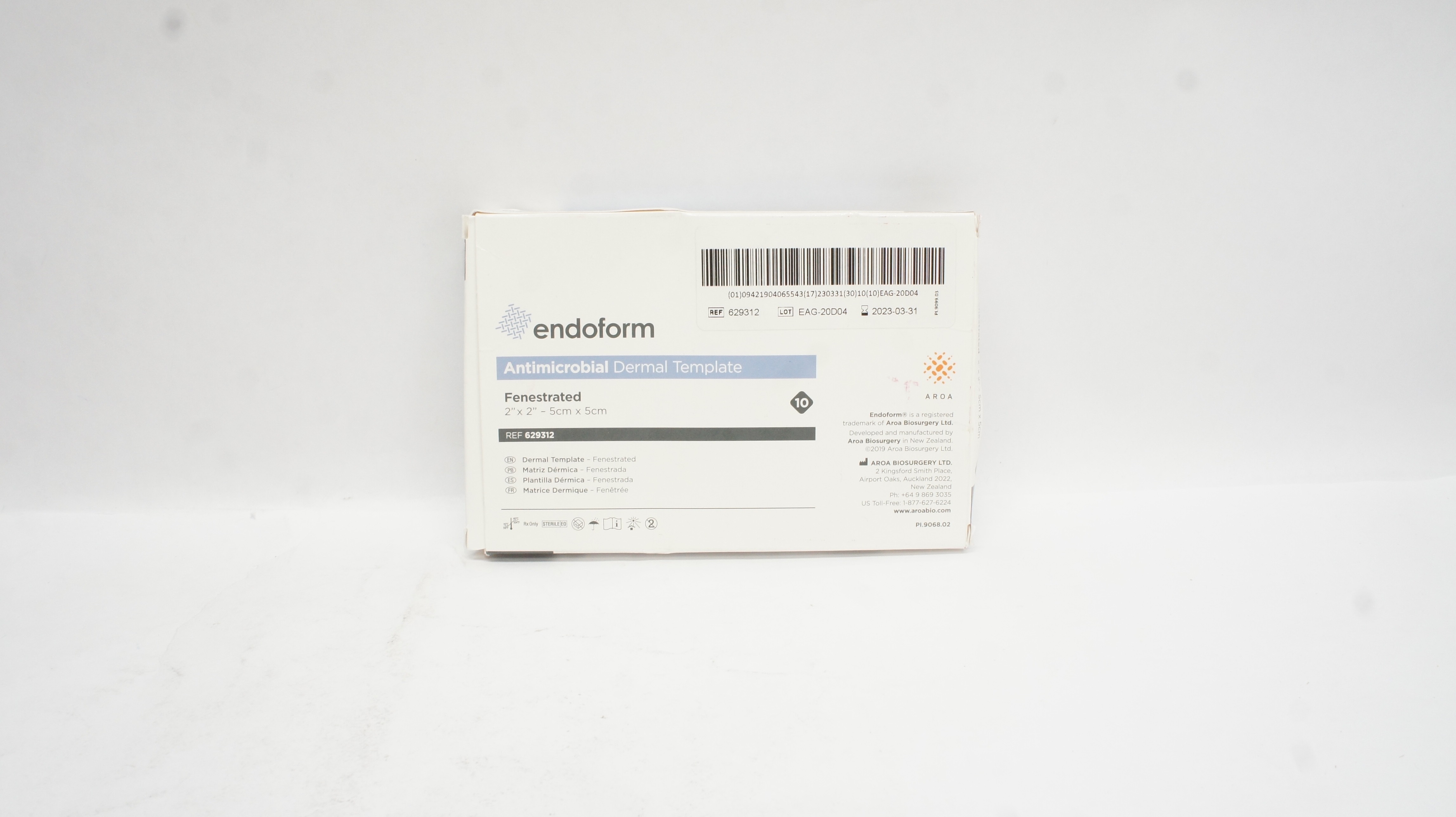 Aroa Biosurgery 629312 Antimicrobial Dermal Template 2 x 2inch (x) - Box of 10