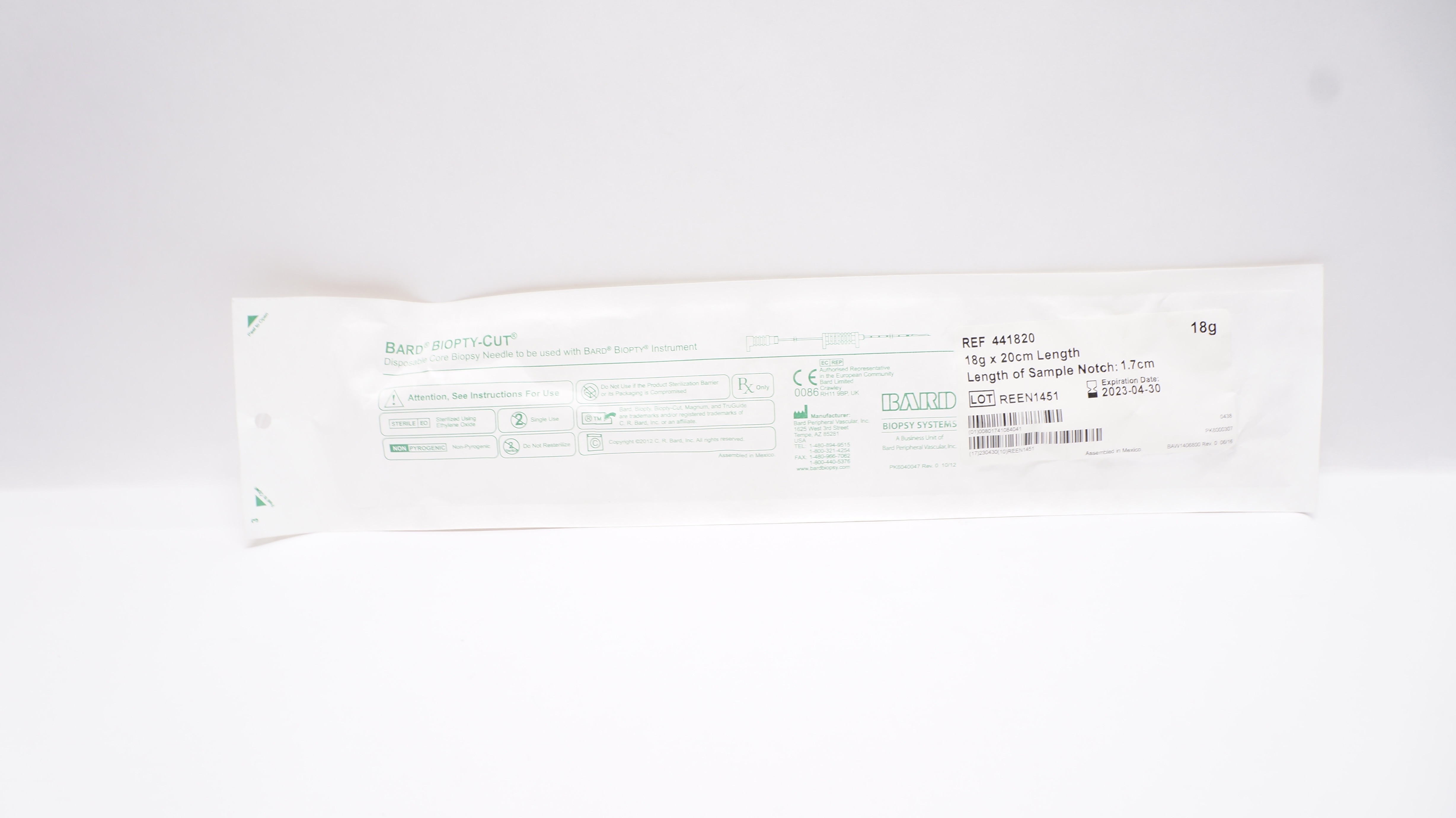 Bard 441820 Biopty-Cut Disposable Core Biopsy Ndle 18G x 20 x 1.7cm (x)