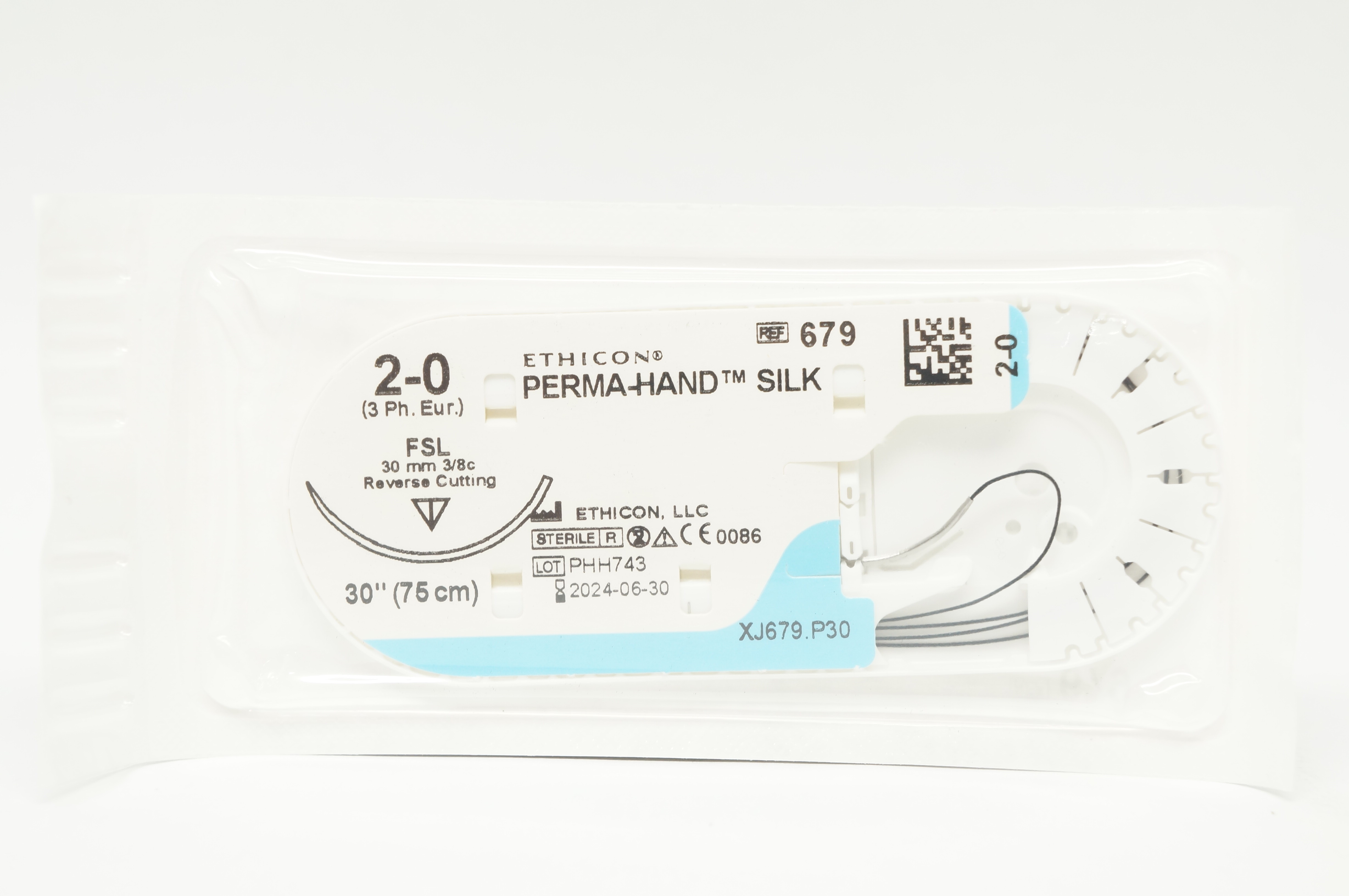 Ethicon 679 2-0 Perma-Hand Silk FSL 30mm 3/8c Reverse Cutting 30inch