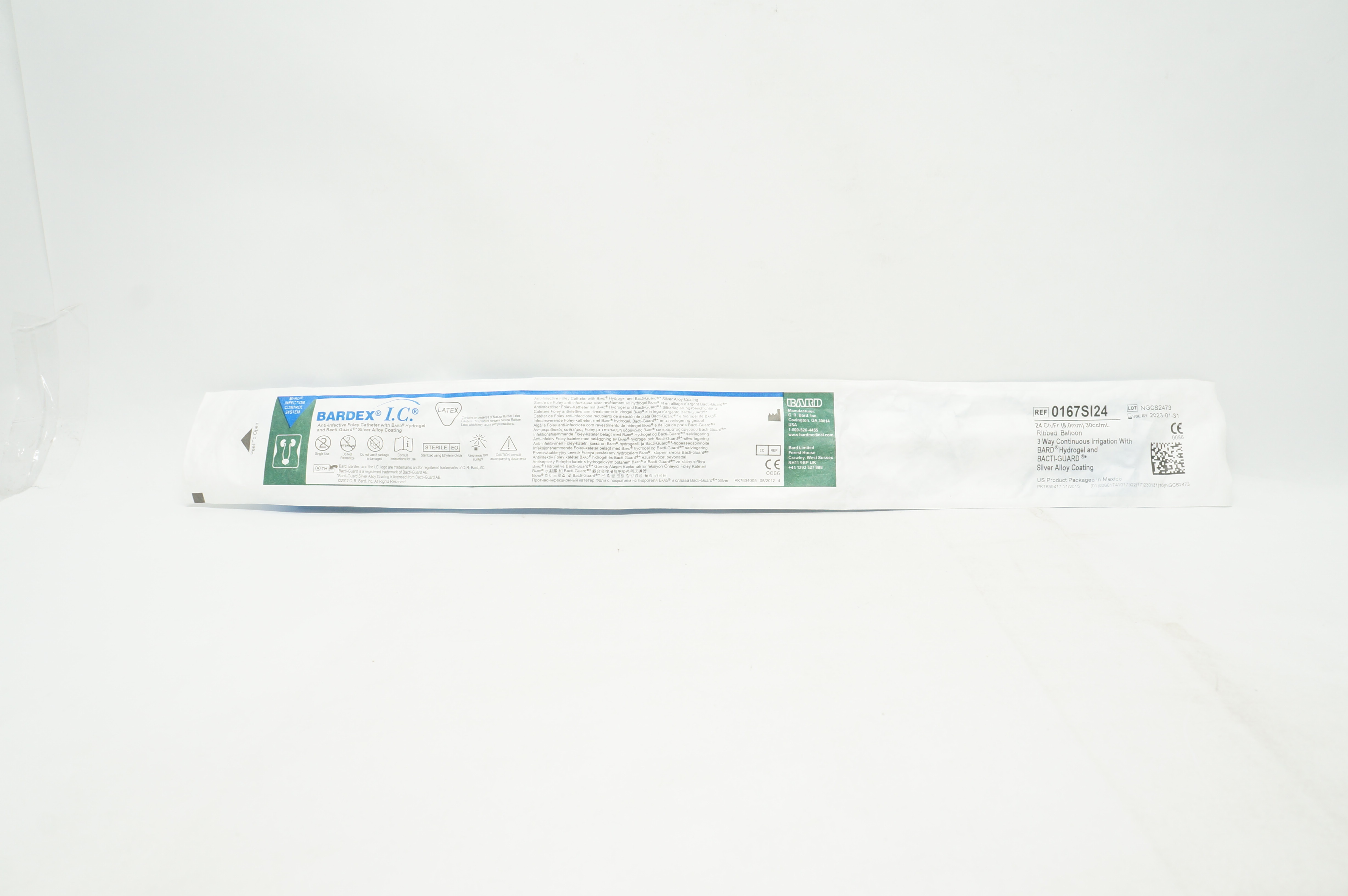 Bard 0167SI24 Bardex I.C. Anti-Infective Foley Cath. 24Ch/Fr 30cc/mL Balloon (x)