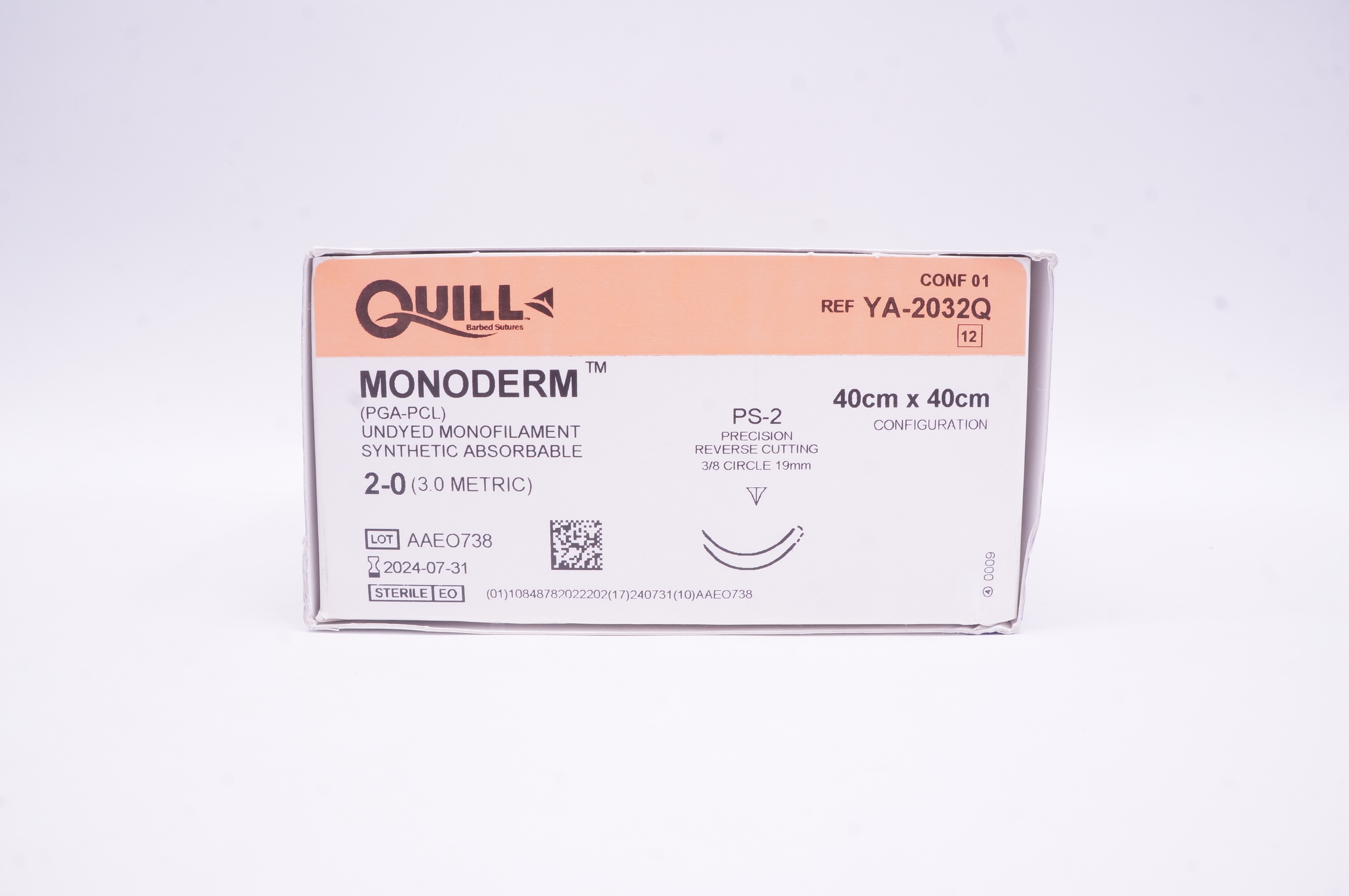 Quill YA-2032Q 2-0 Monoderm PS-2 Reverse Cutting 3/8c 19mm 40 x 40cm - Box of 12
