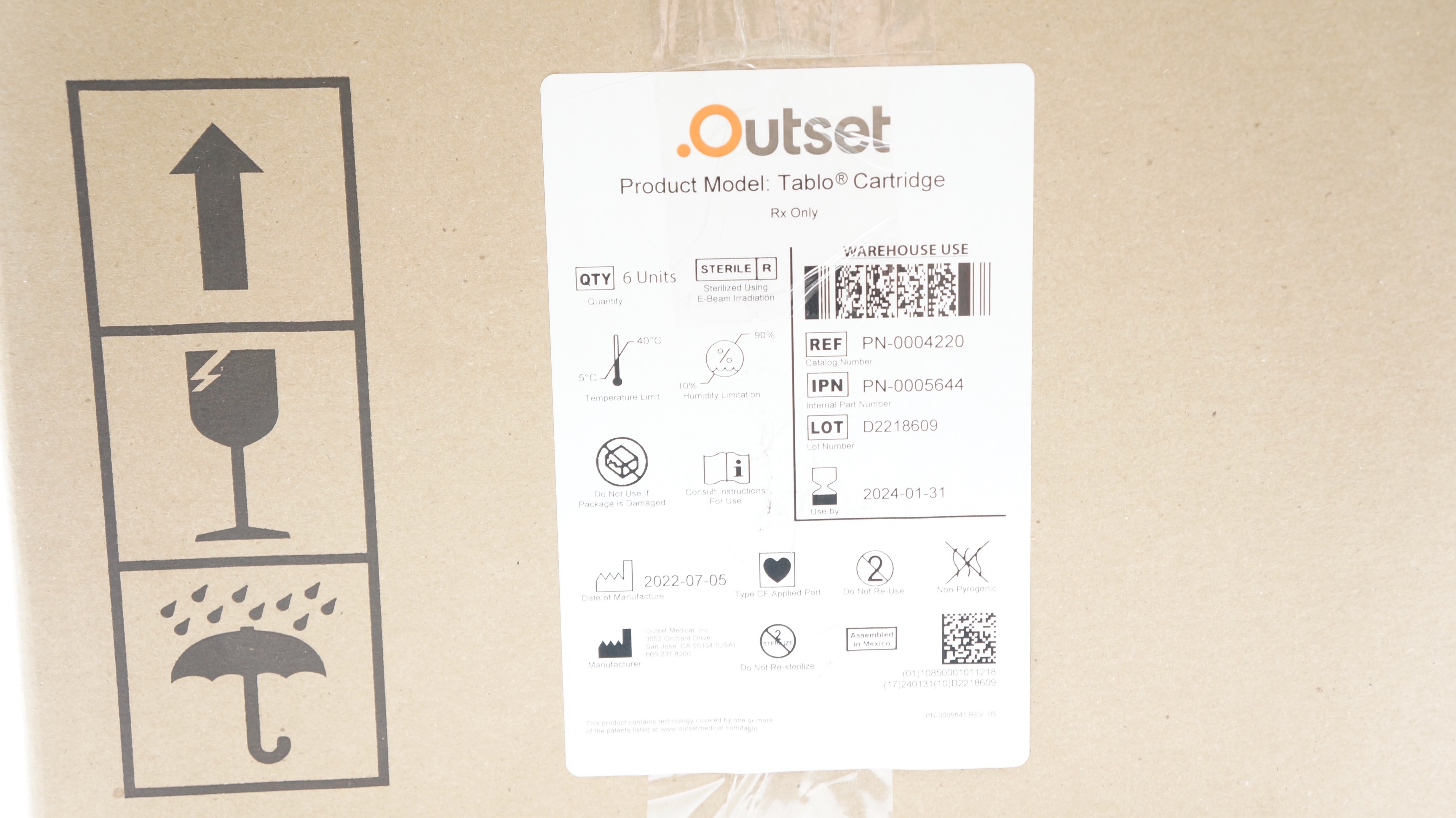 Outset Medical PN-0004220 Product Model: Tablo, Cartridge (x) - Box of 6