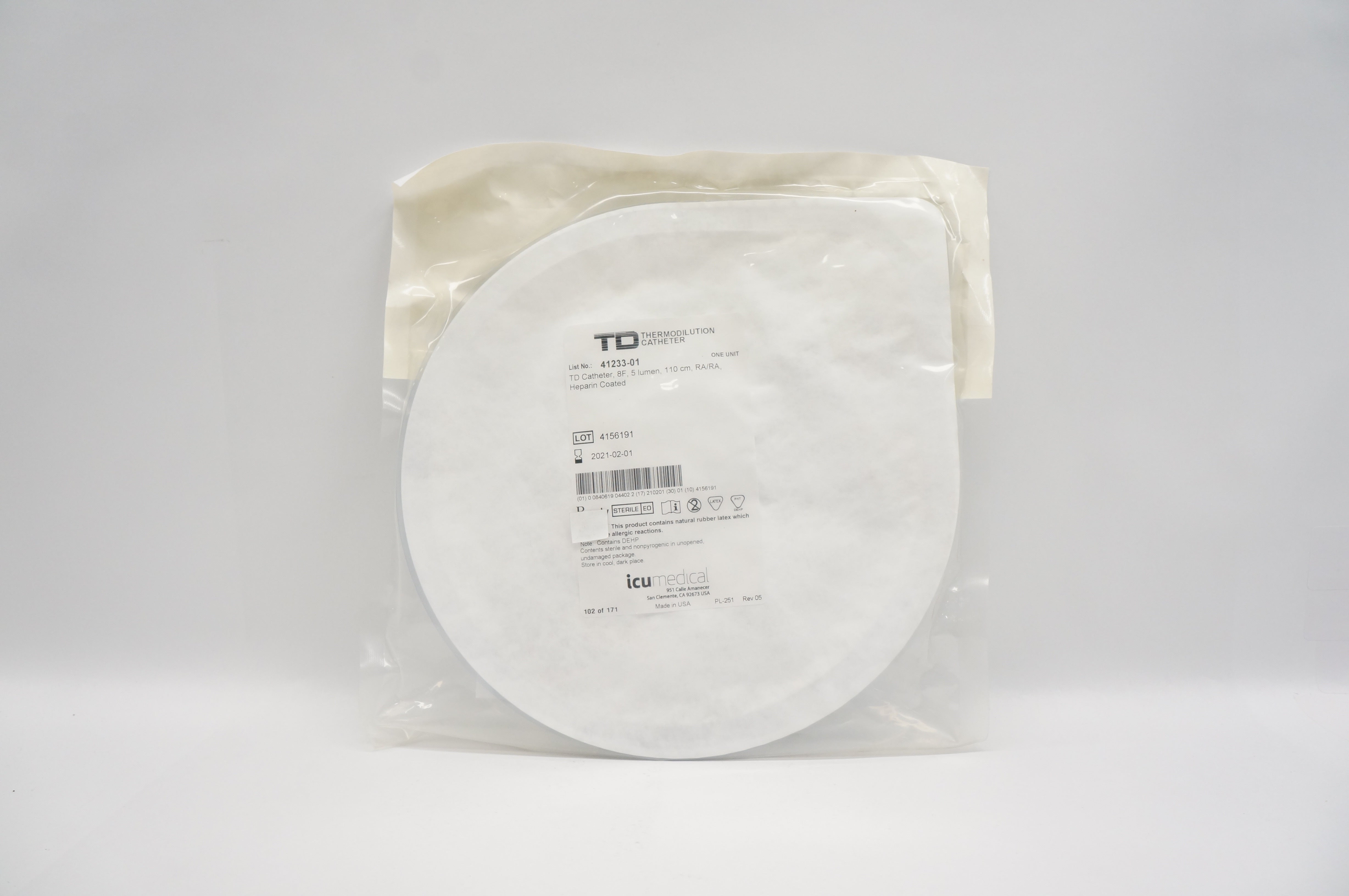 ICU Medical 41233-01 Thermodilution Cath. 5 Lumen, Heparin Coated 8F x 110cm (x)