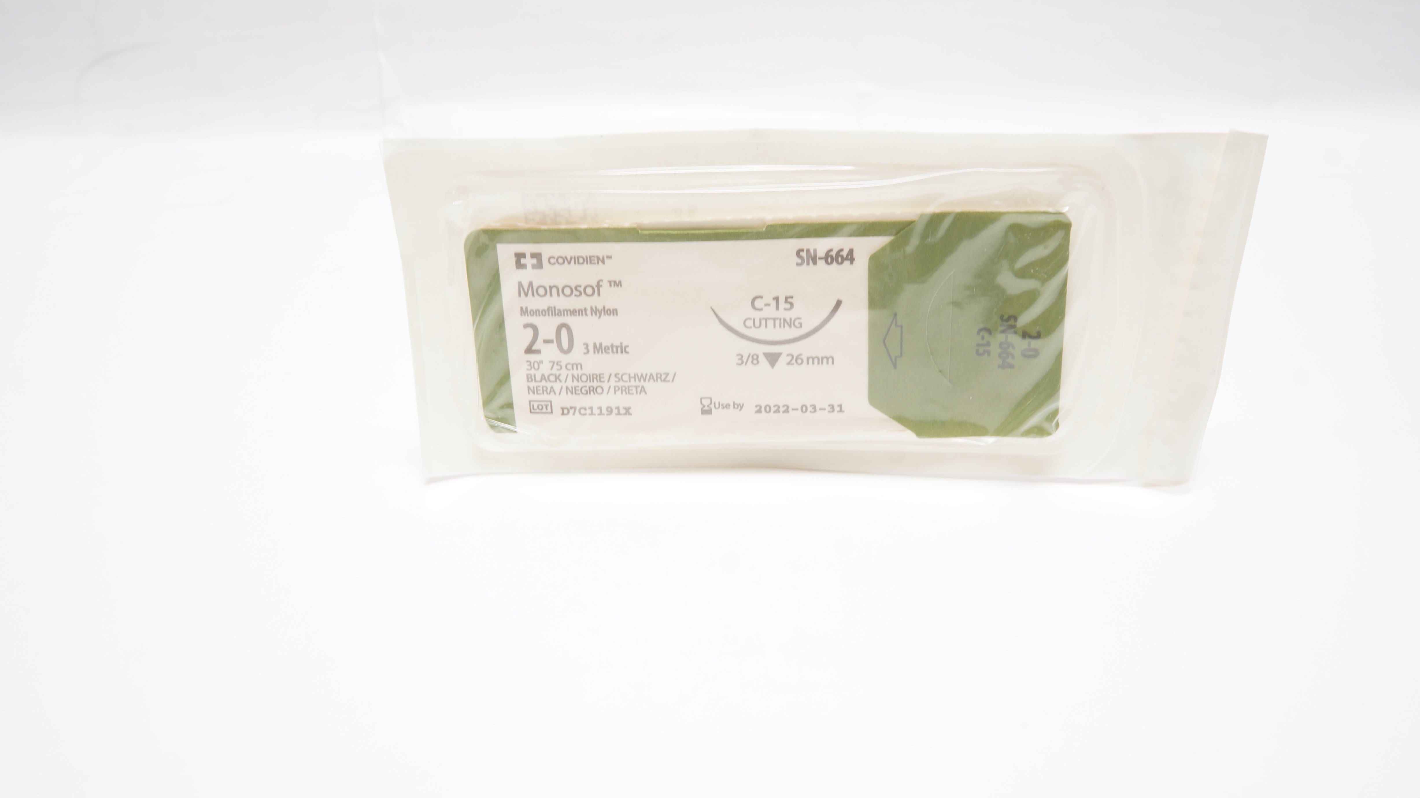 Covidien SN-664 2-0 Monosof Monofilament Nylon C-15 Cutting 3/8 26mm (x)