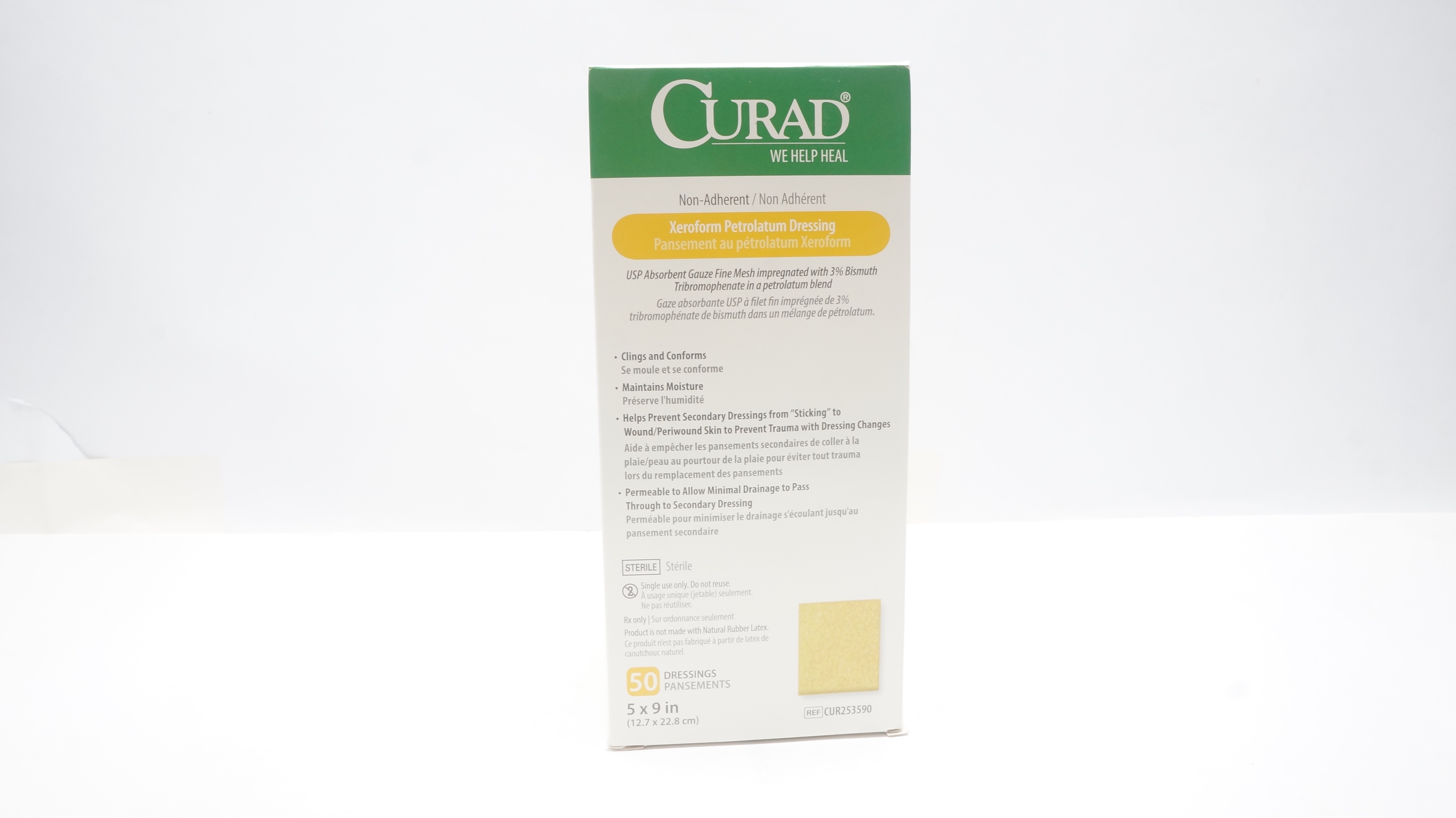 Medline CUR253590 Curad Xeroform Petrolatum Dressing 5 x 9inch(x) - Box of 50
