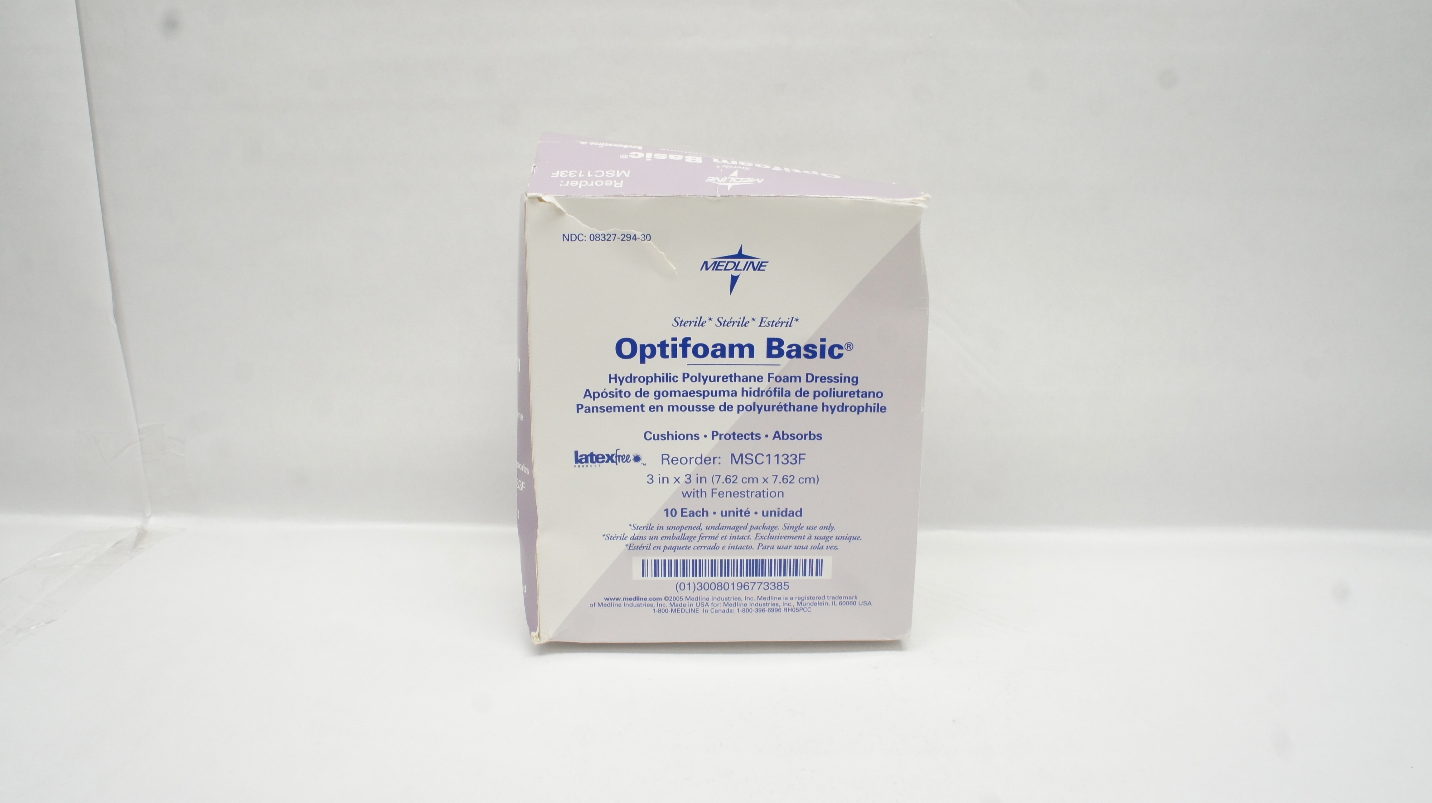 Medline MSC1133F Optifoam Basic Hydrophilic Foam Dressing 3 x 3 in. - Box of 10